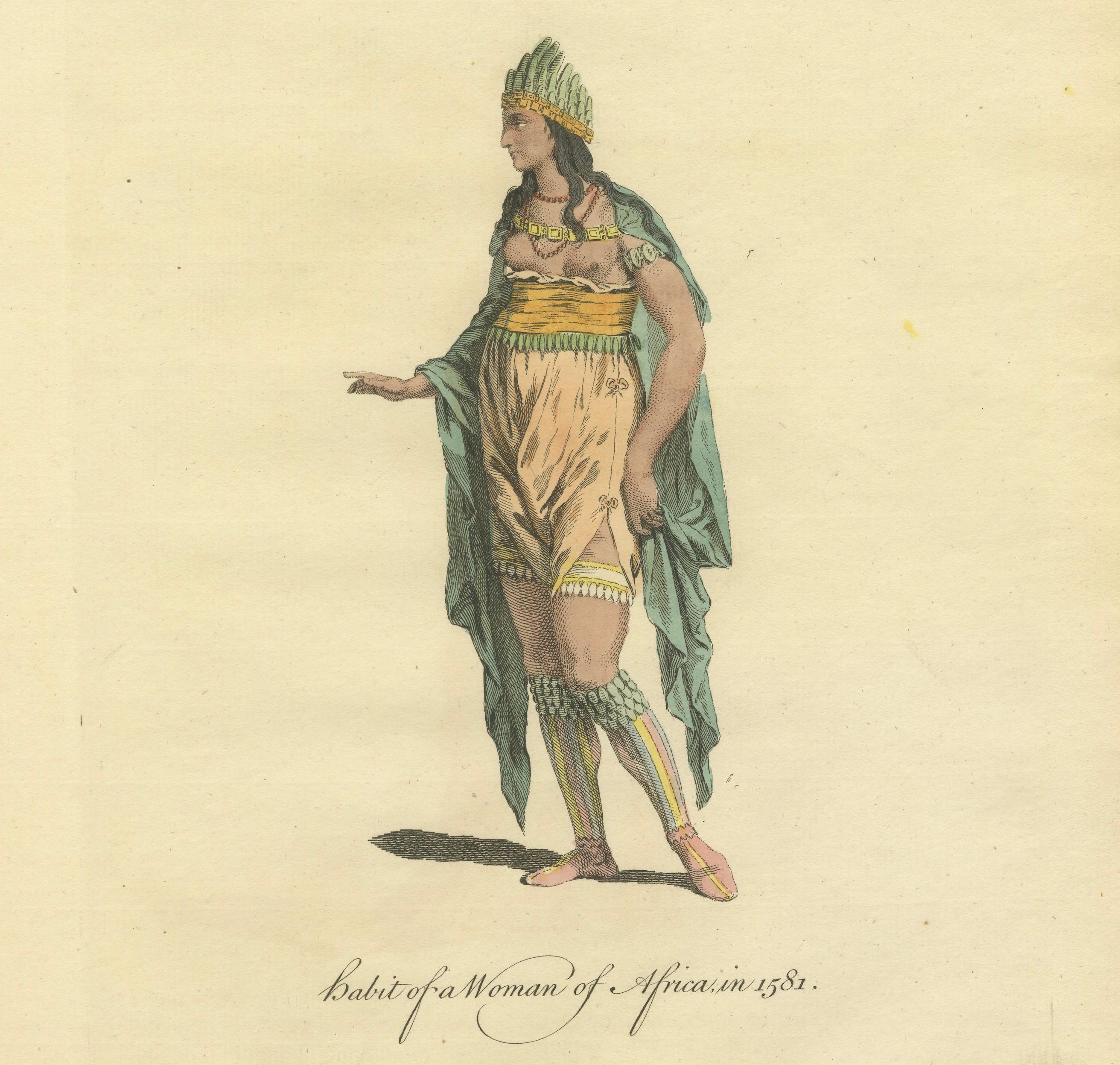 Habit of a Woman of Africa in 1581, Early Ethnographic Costume Engraving, 1749