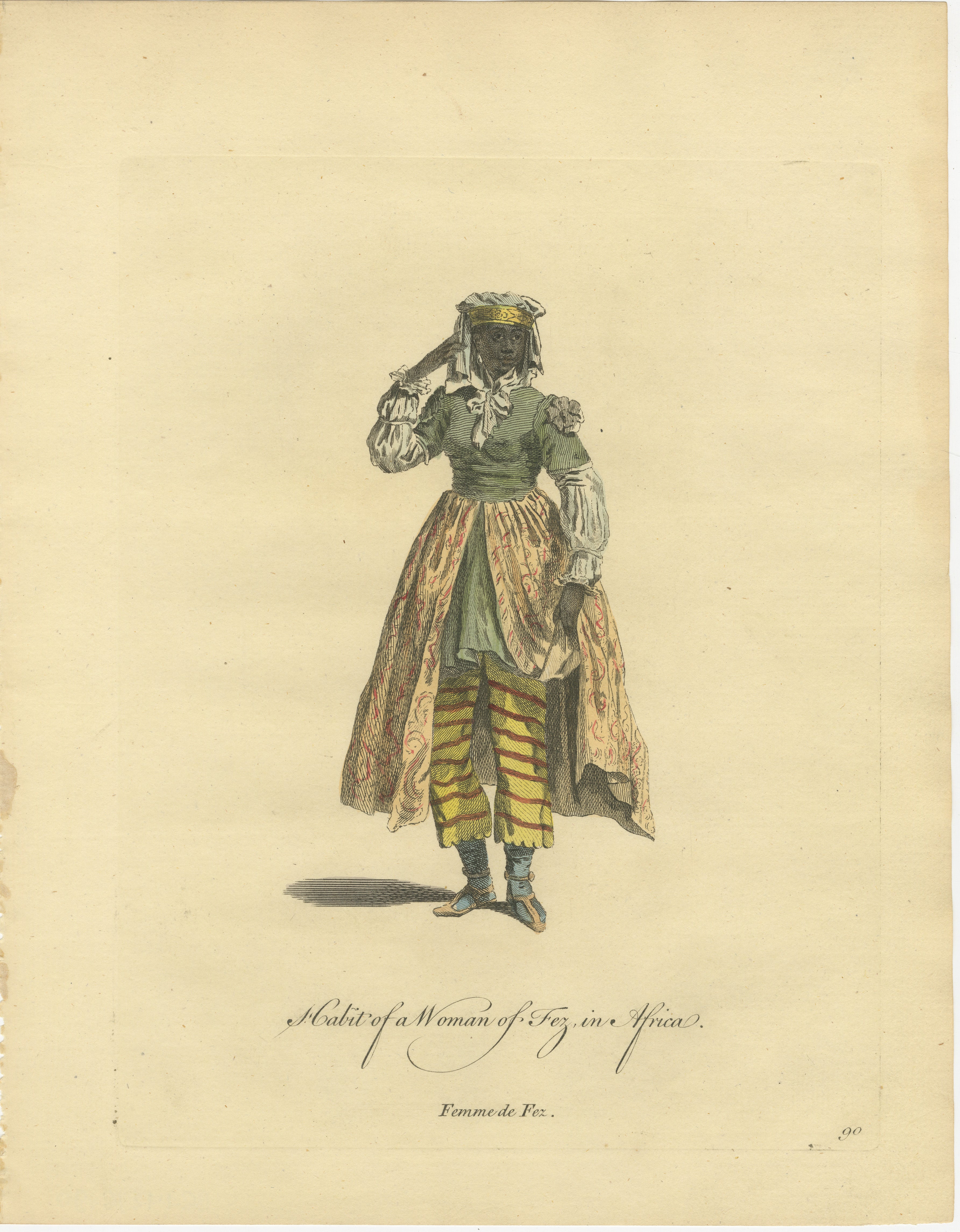 Habit of a Woman of Fez in Africa, Elegant Costume Engraving, 1749