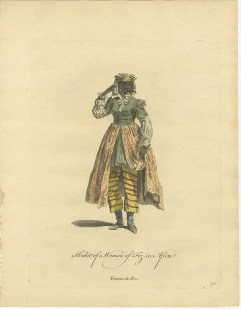 Habit of a Woman of Fez in Africa, Elegant Costume Engraving, 1749