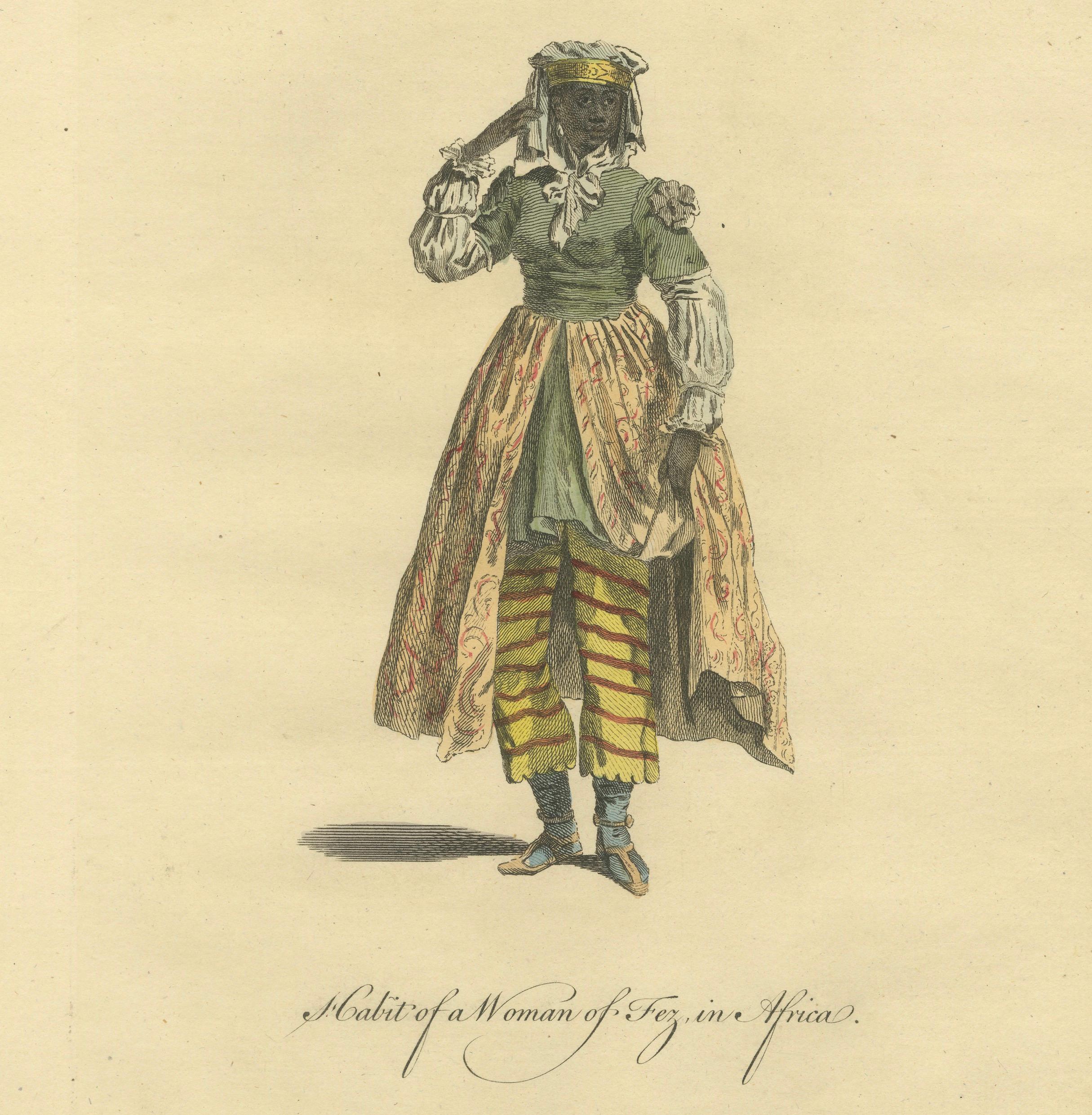Habit of a Woman of Fez in Africa, Elegant Costume Engraving, 1749