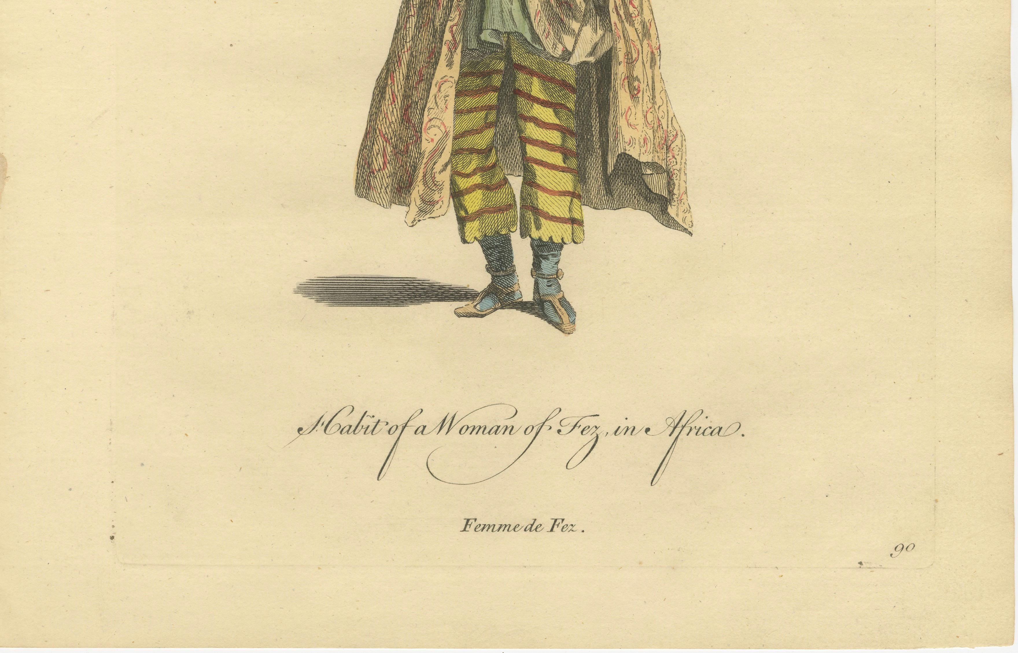 Habit of a Woman of Fez in Africa, Elegant Costume Engraving, 1749