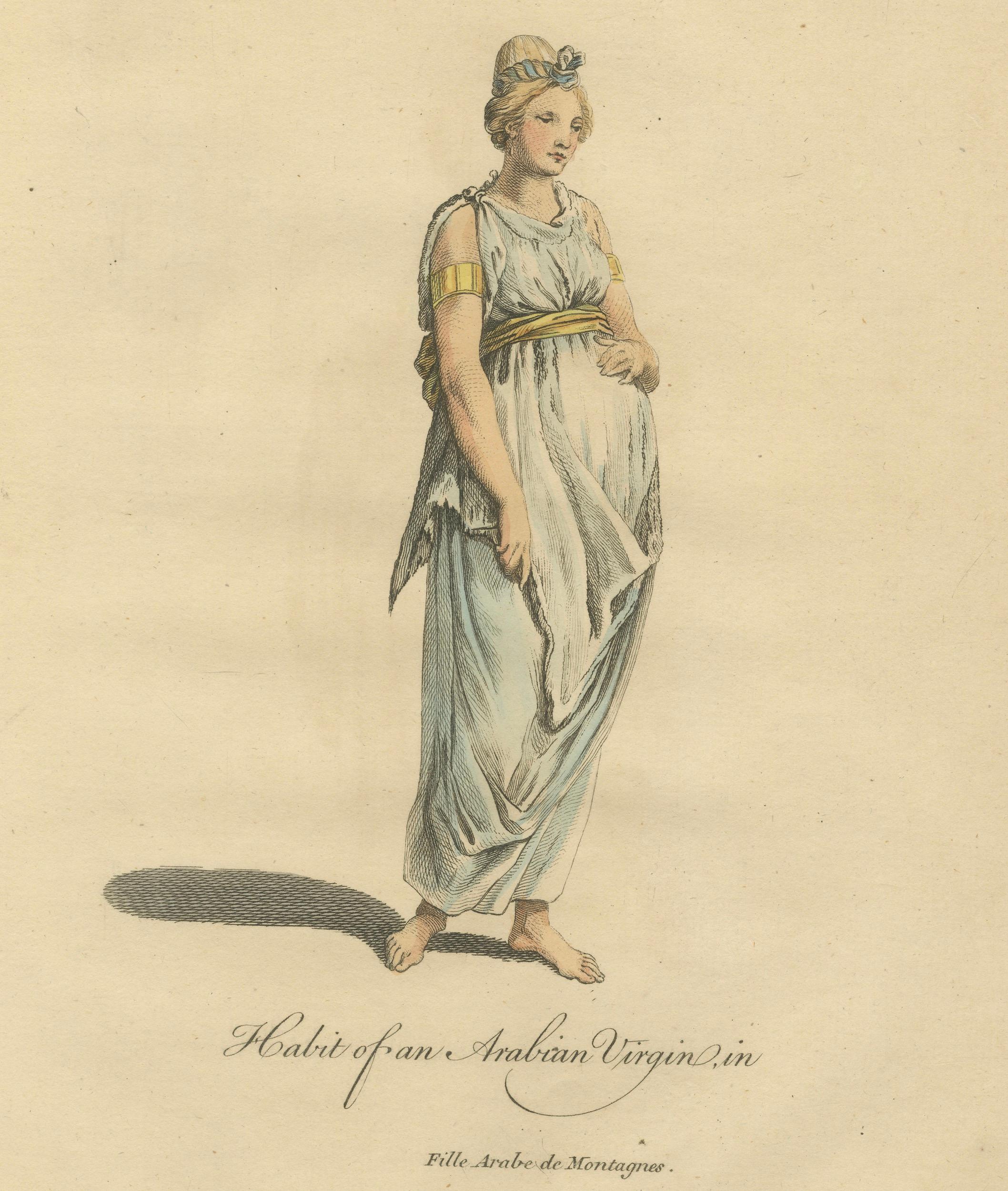 Habit of an Arabian Virgin, Hand-Colored Engraving, Thomas Jefferys, 1749