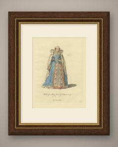 Habit of Mary Queen of Scots in 1570, Hand Colored Jefferys Costume Plate, 1757