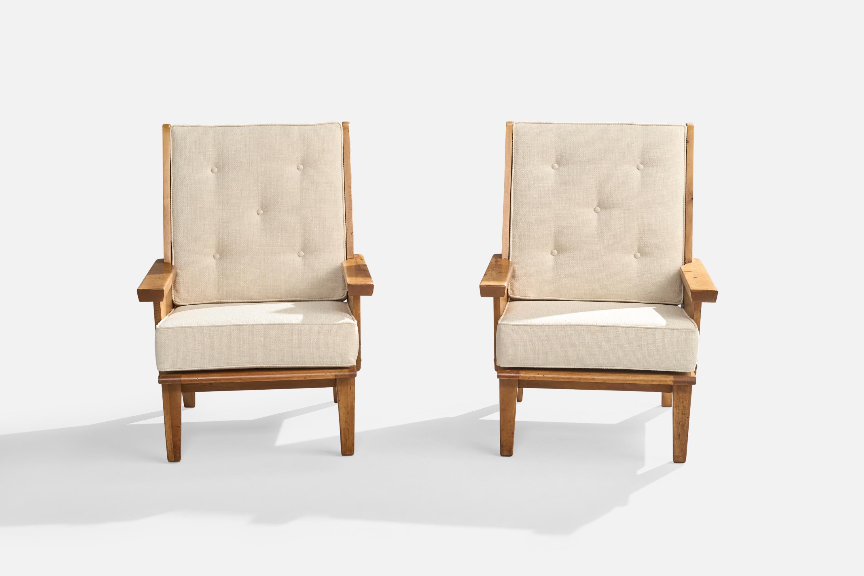 Habitant, Lounge Chairs, Pine, Fabric, USA, 1940s For Sale 1
