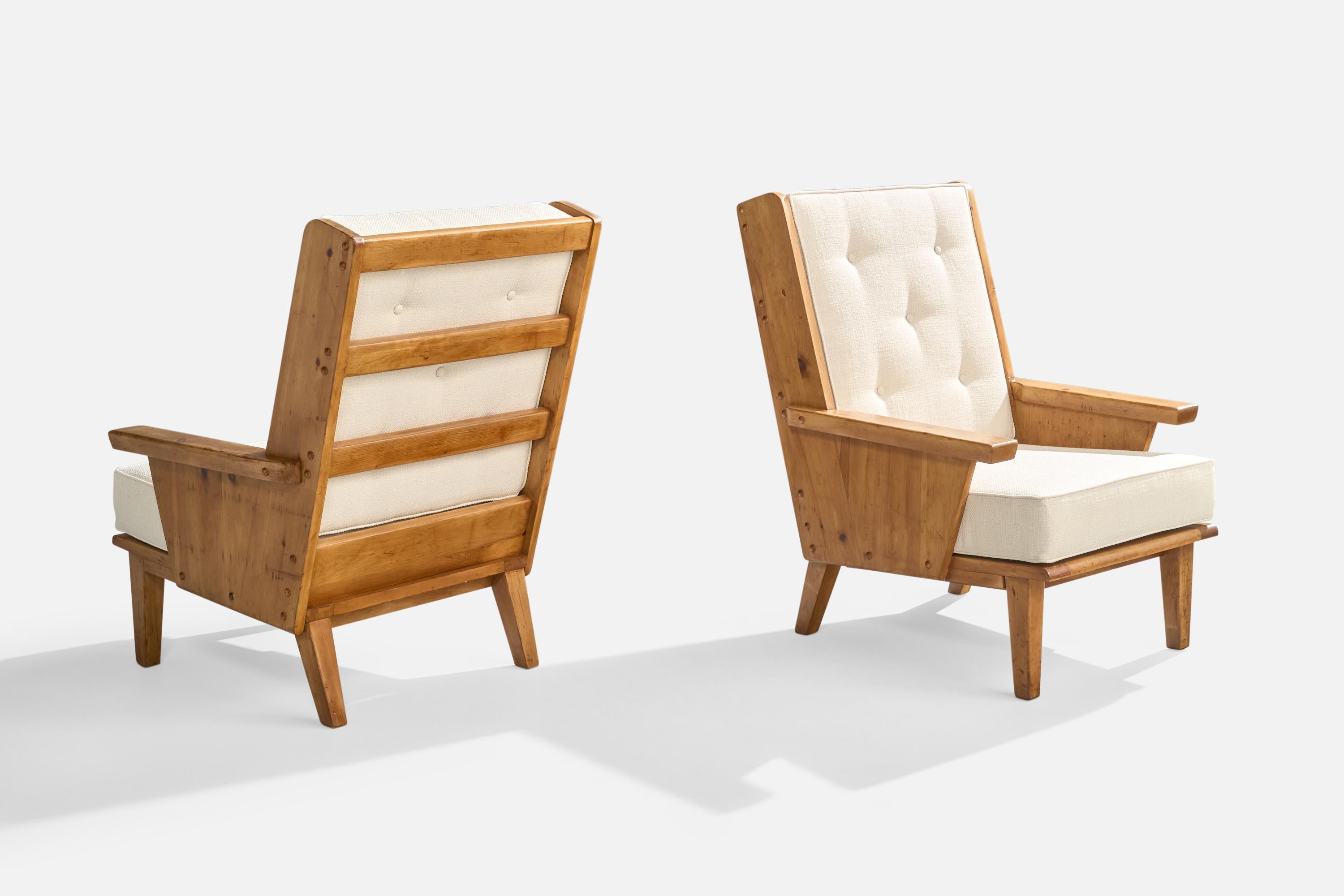 Habitant, Lounge Chairs, Pine, Fabric, USA, 1940s For Sale 2