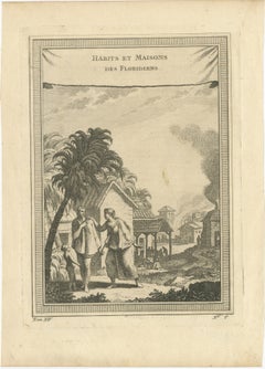 Habits et Maisons des Floridiens, Early Florida Ethnography – Engraving, c.1857