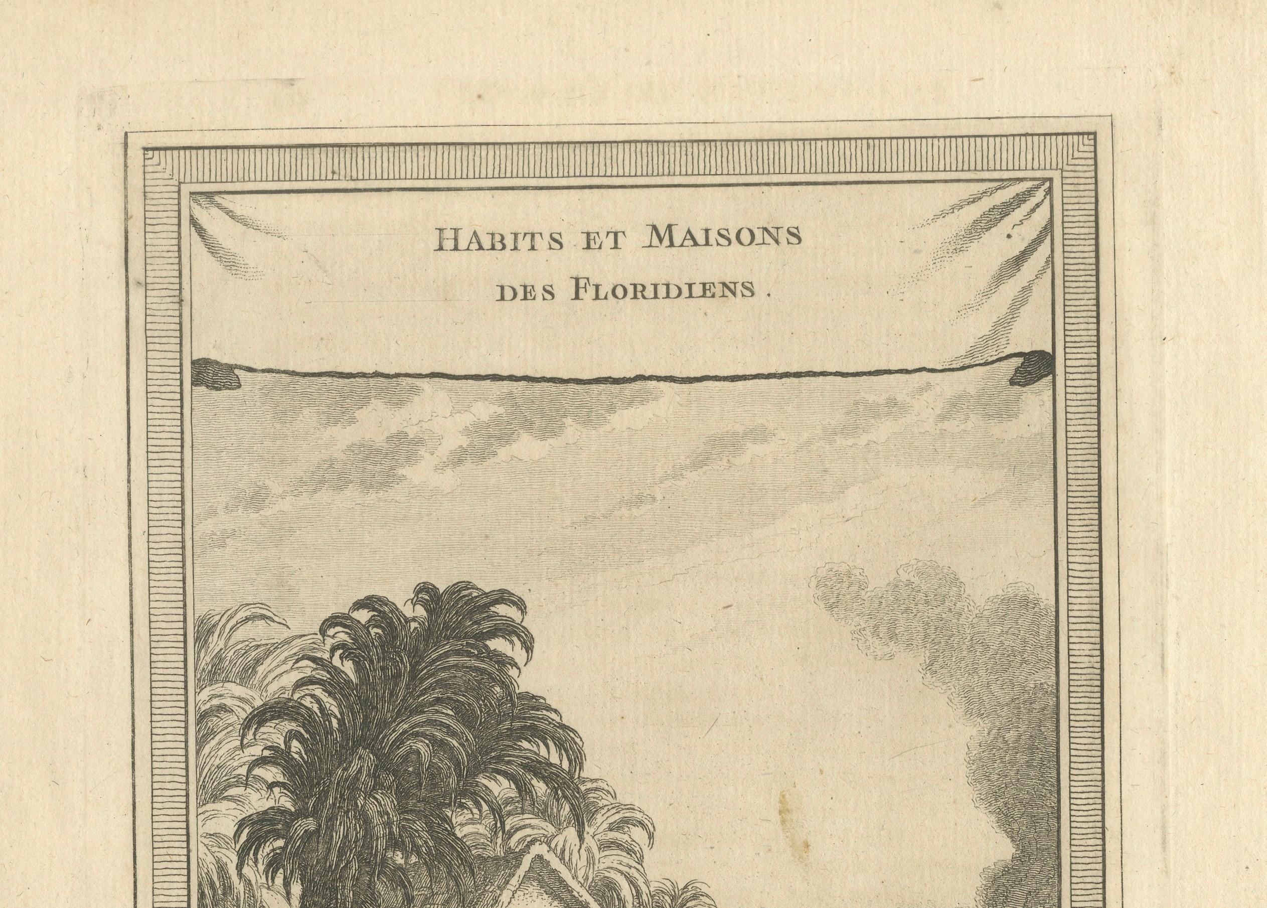 Habits et Maisons des Floridiens, Early Florida Ethnography – Engraving, c.1857