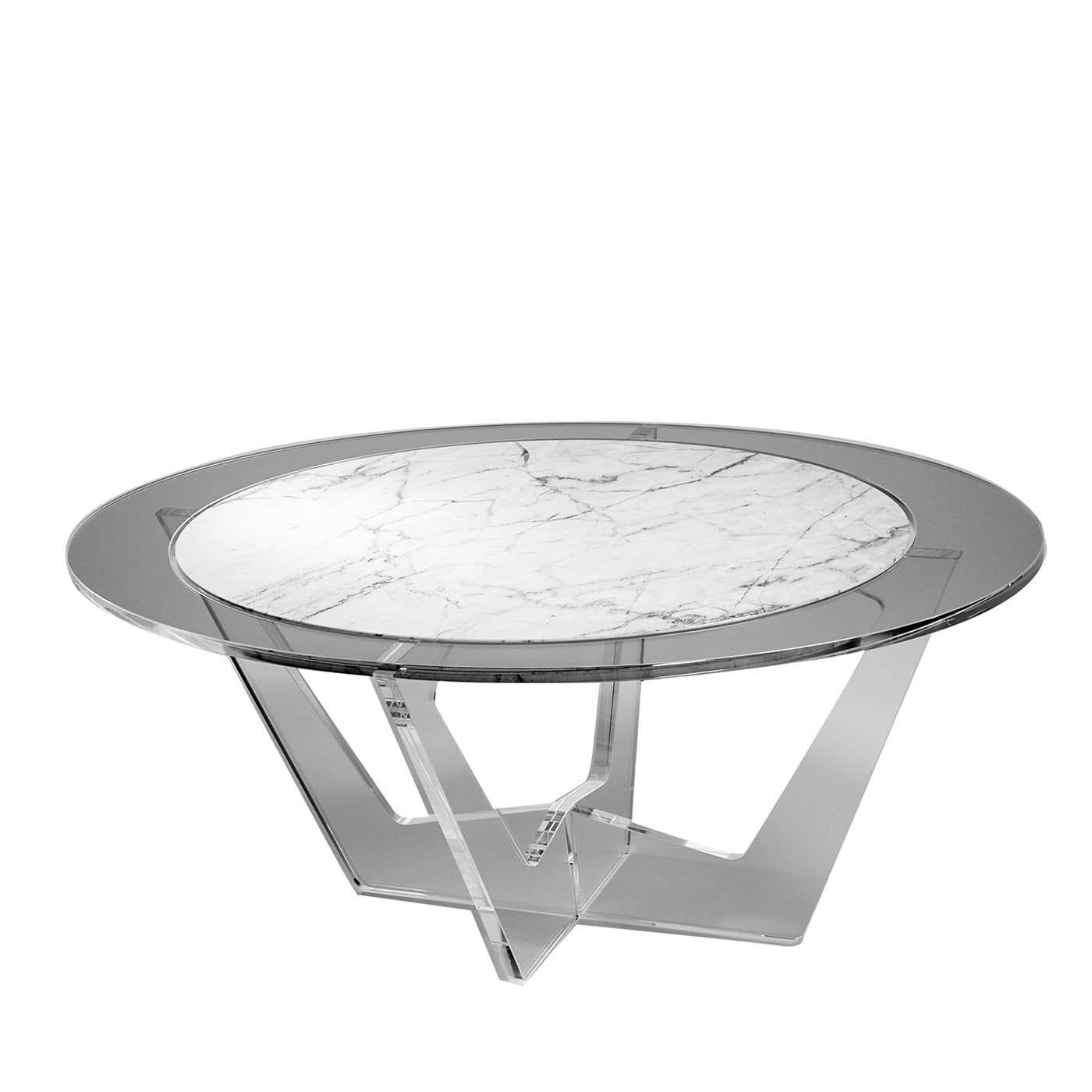 Italian Hac Gray Oval Coffee Table with White Carrara Marble Top by Madea Milano