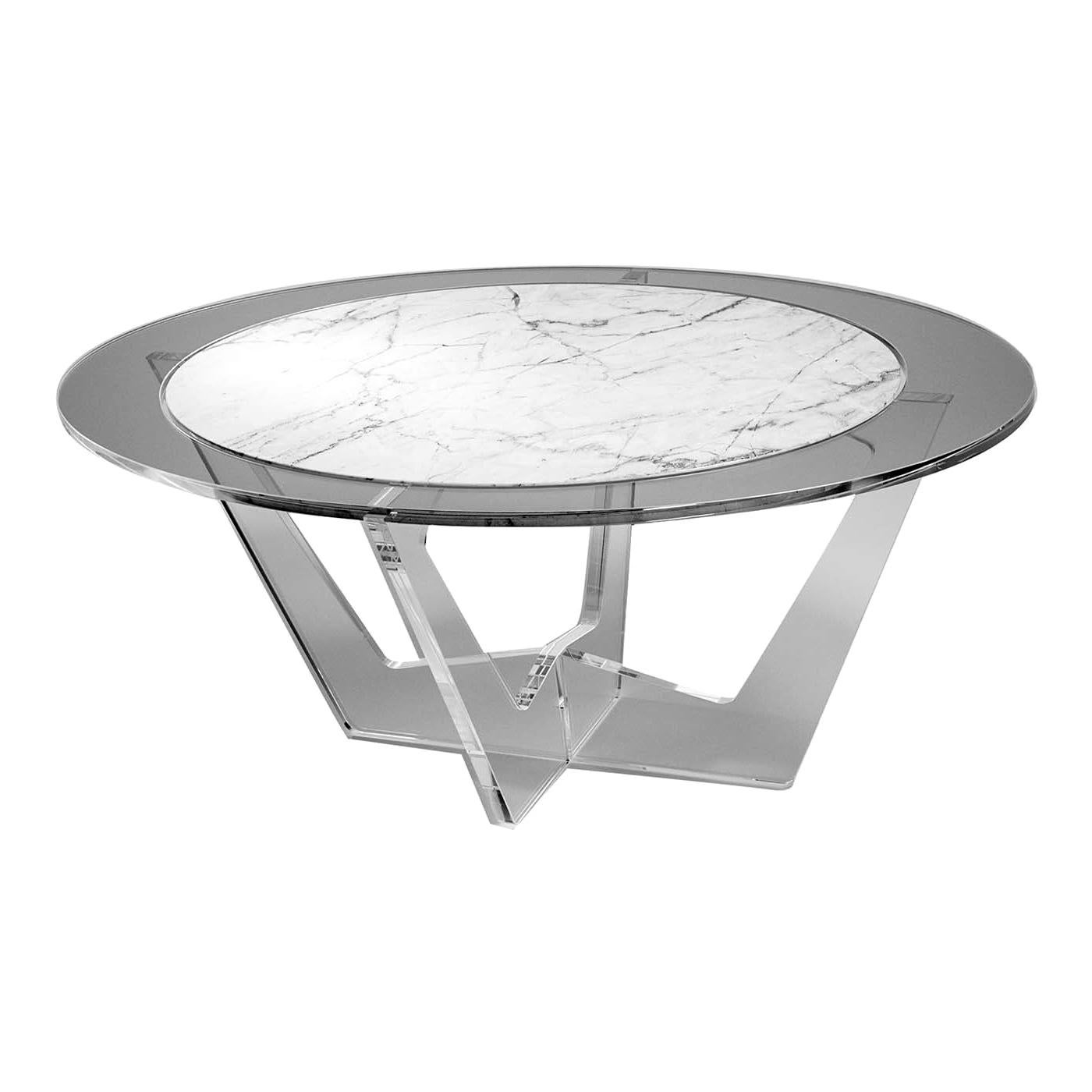 Hac Gray Oval Coffee Table with White Carrara Marble Top by Madea Milano