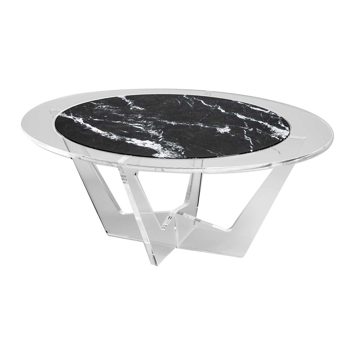 Hac Oval Coffee Table with Gray Carnico Marble Top by Madea Milano