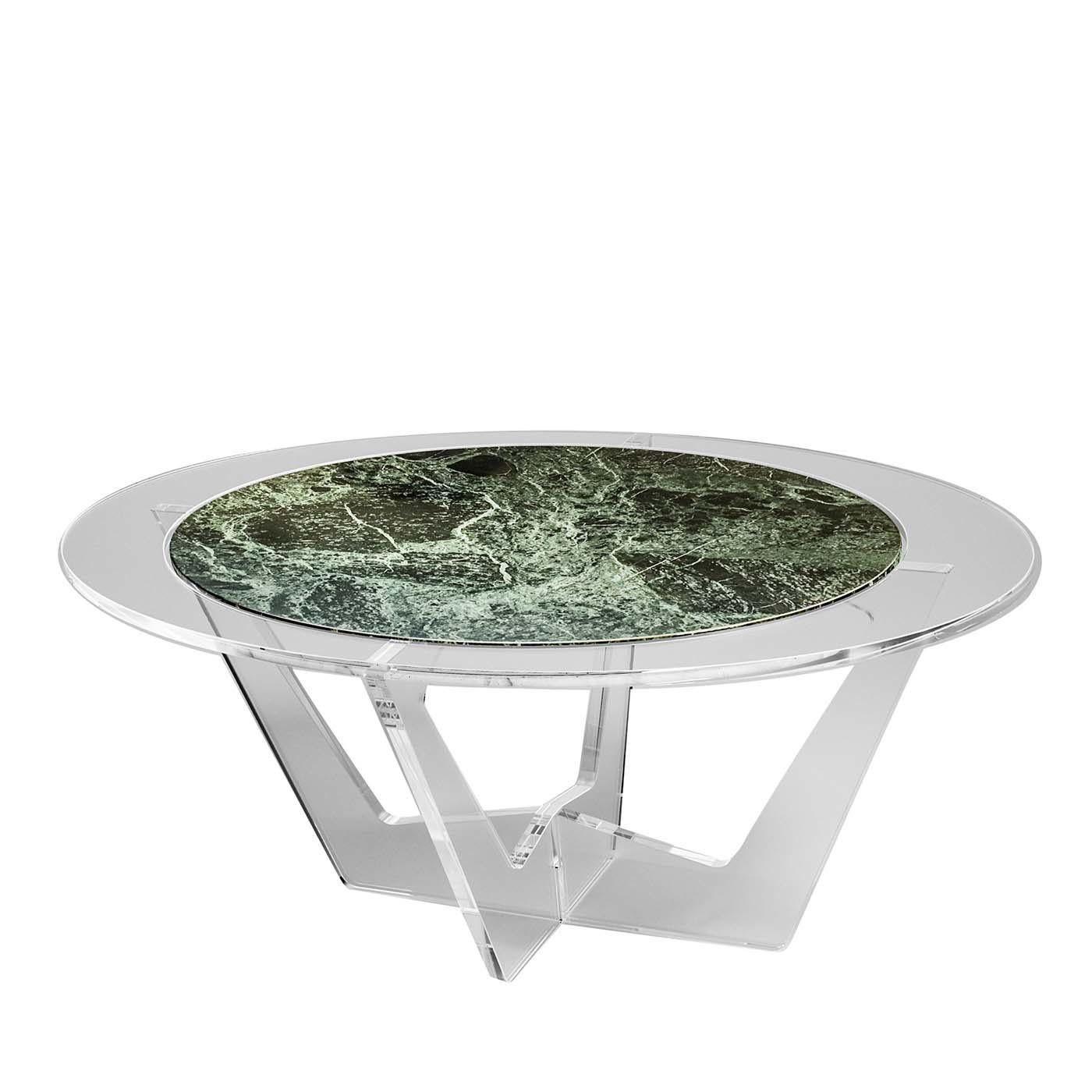 Modern Hac Oval Coffee Table with Green Alps Marble Top by Madea Milano