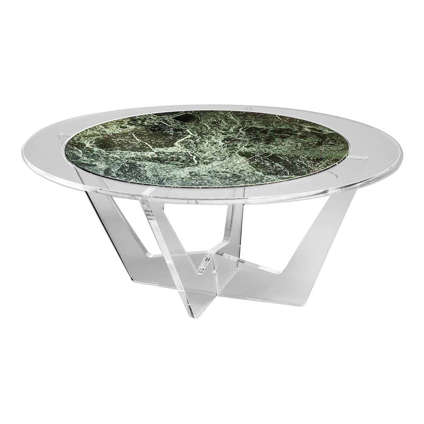 Hac Oval Coffee Table with Green Alps Marble Top by Madea Milano
