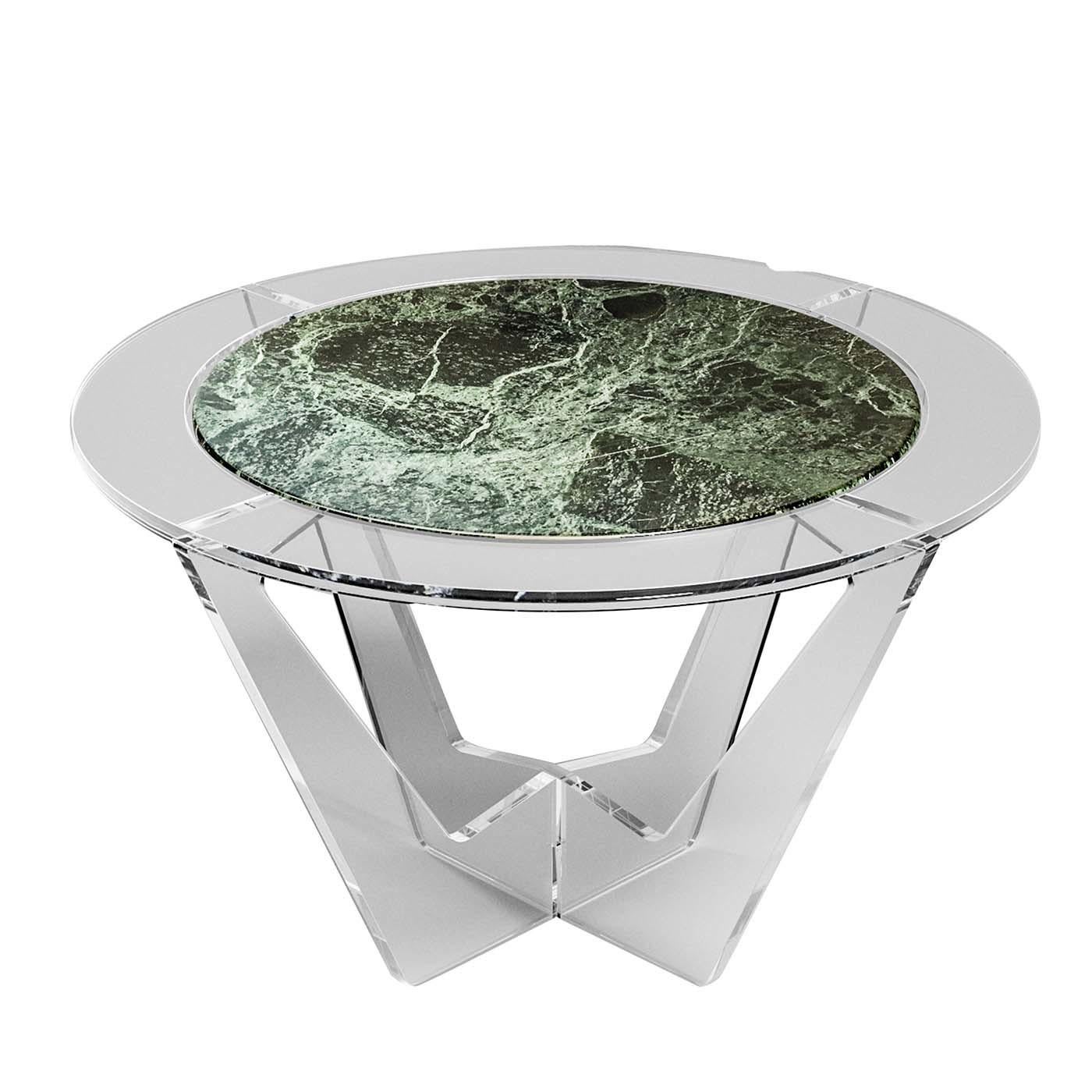 Italian Hac Round Coffee Table with Green Alps Marble Top by Madea Milano