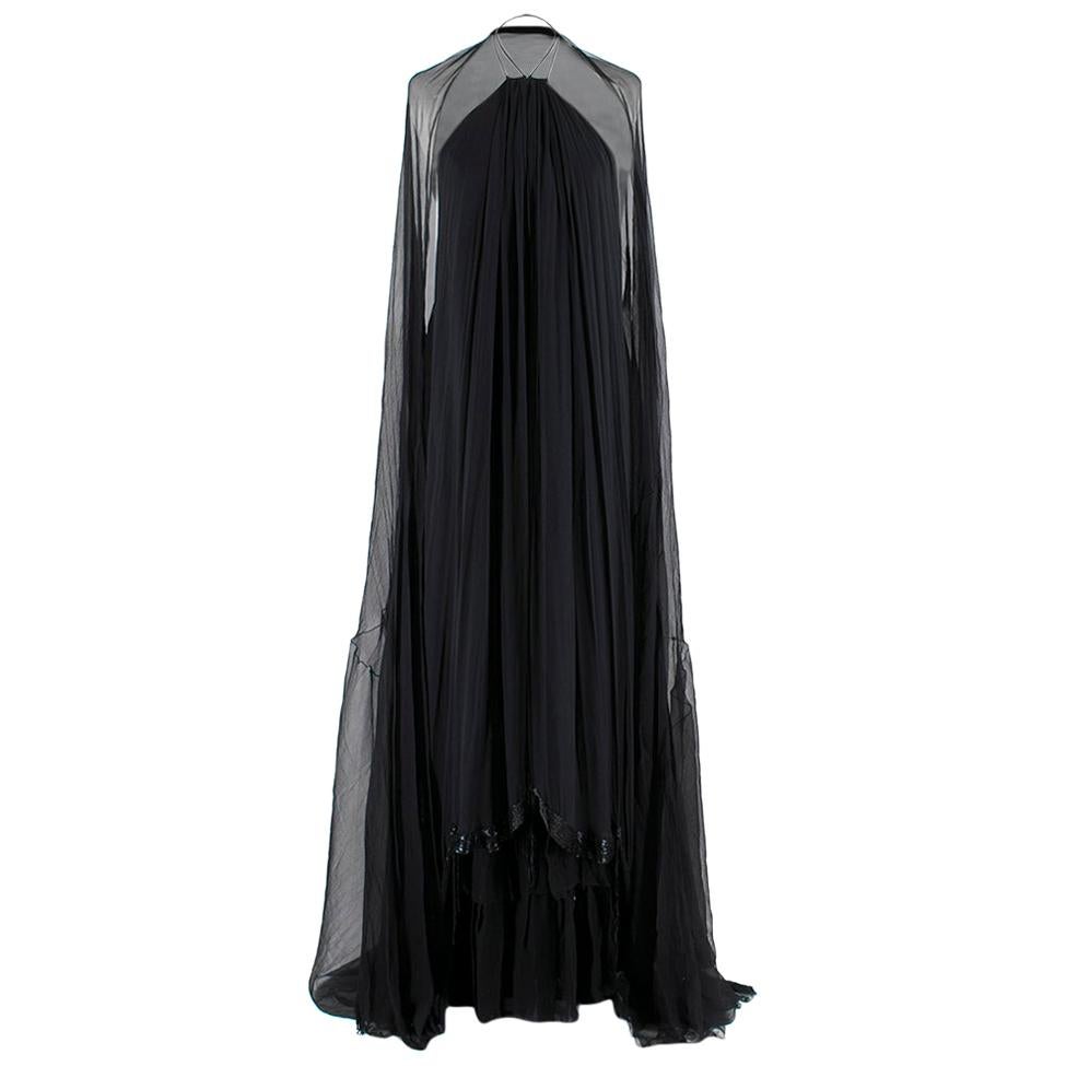 Hachi Black Halterneck Pleated-Chiffon Gown & Stole - Size M  For Sale