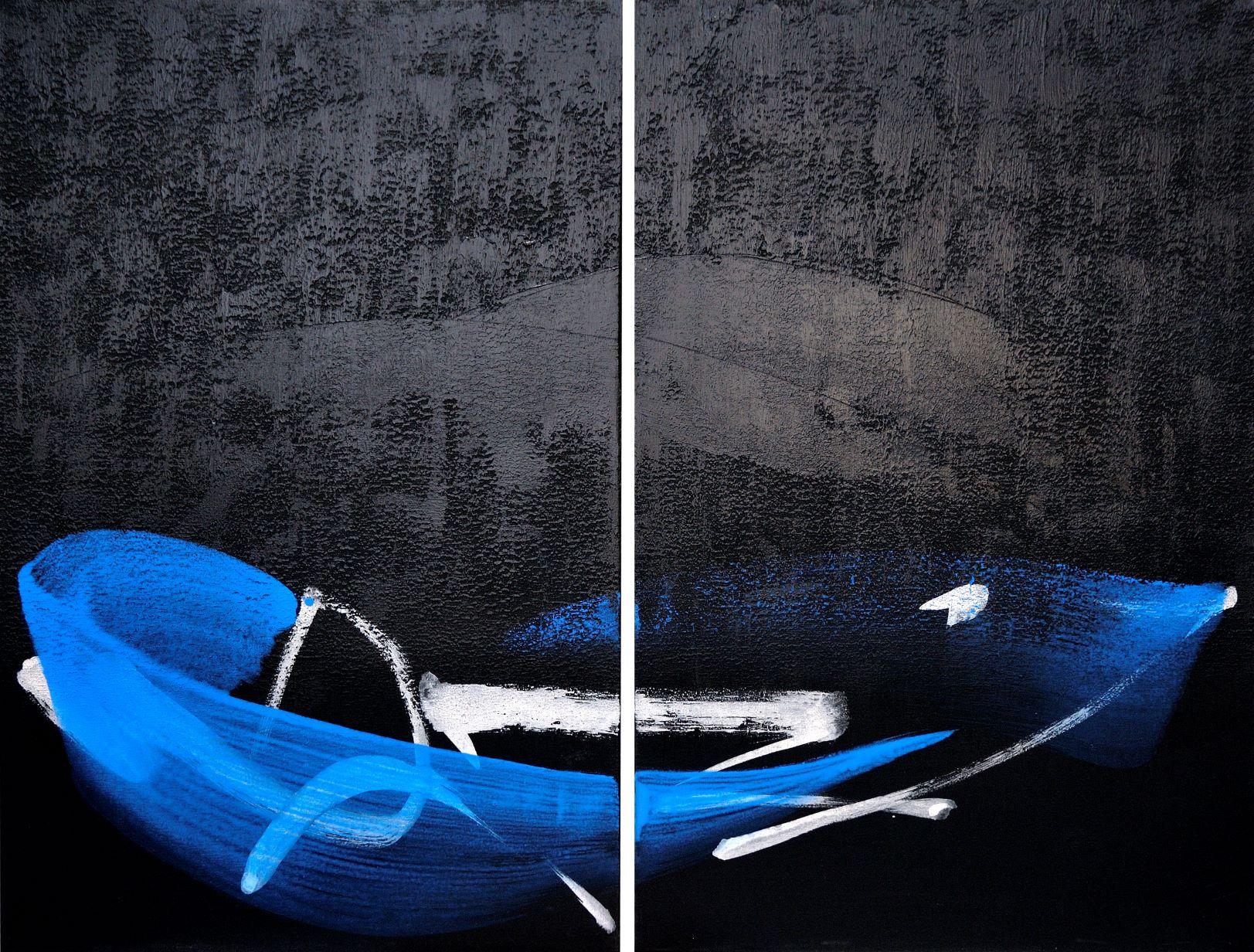 Permanescence TN693-D is a unique ink and acrylic on canvas diptych painting by Japanese contemporary artist Hachiro Kanno, dimensions are  100 × 130 cm (39.4 × 51.2 in). 
The artwork is signed, sold unframed and comes with a certificate of