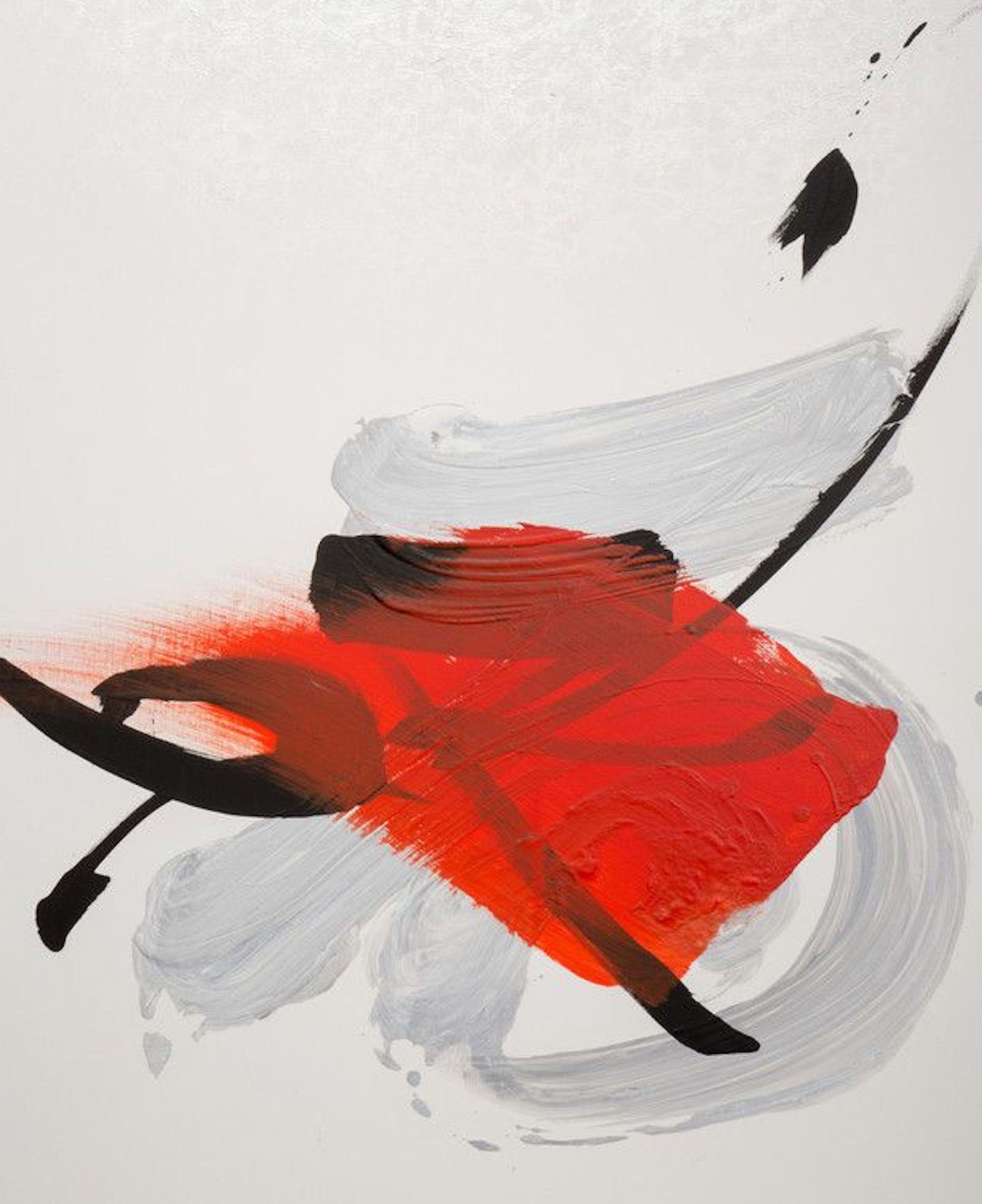 TN 566 by Hachiro Kanno - Calligraphy-based abstract painting, red, white, black For Sale 2
