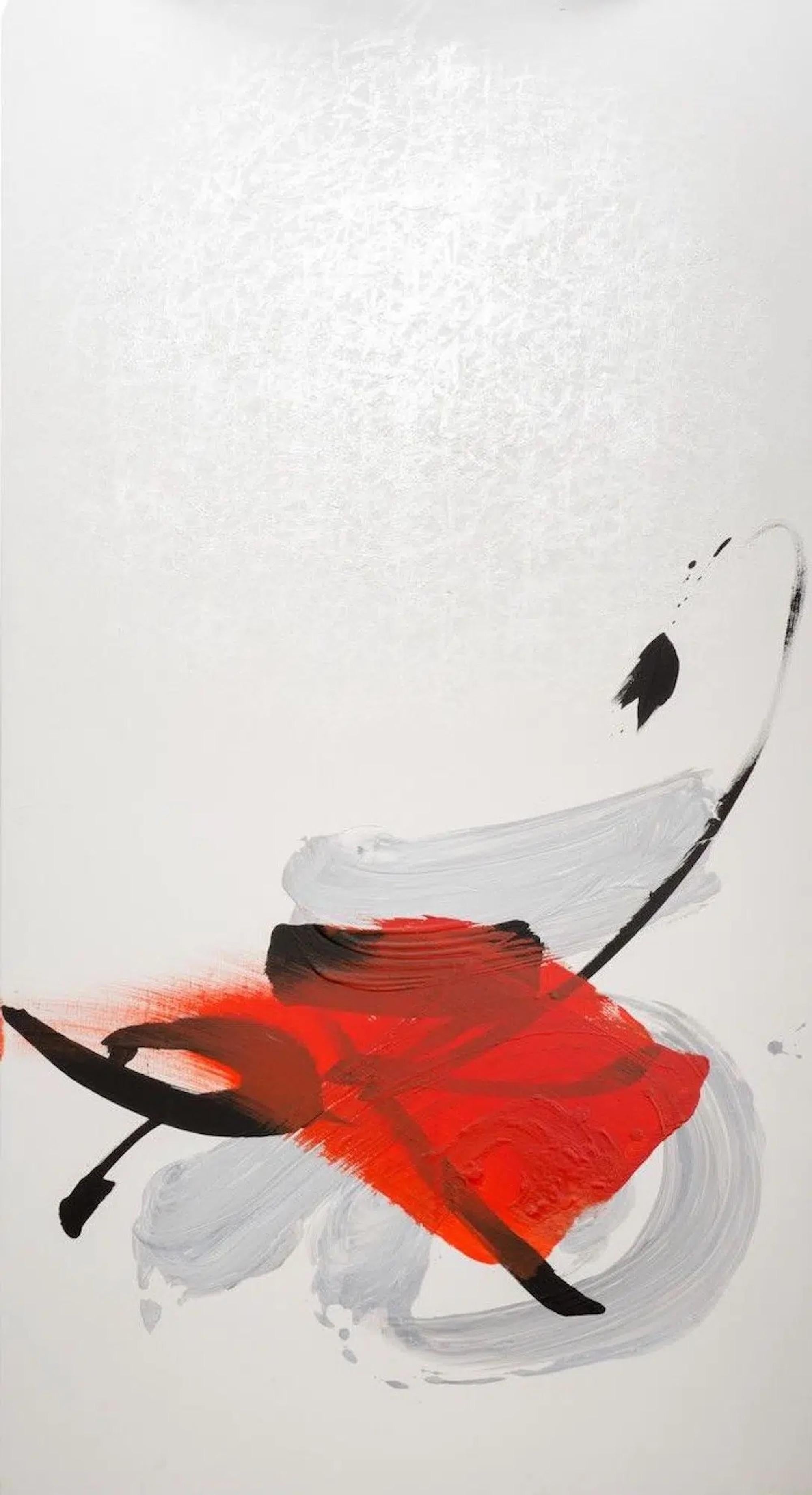 TN 566 by Hachiro Kanno - Calligraphy-based abstract painting, red, white, black