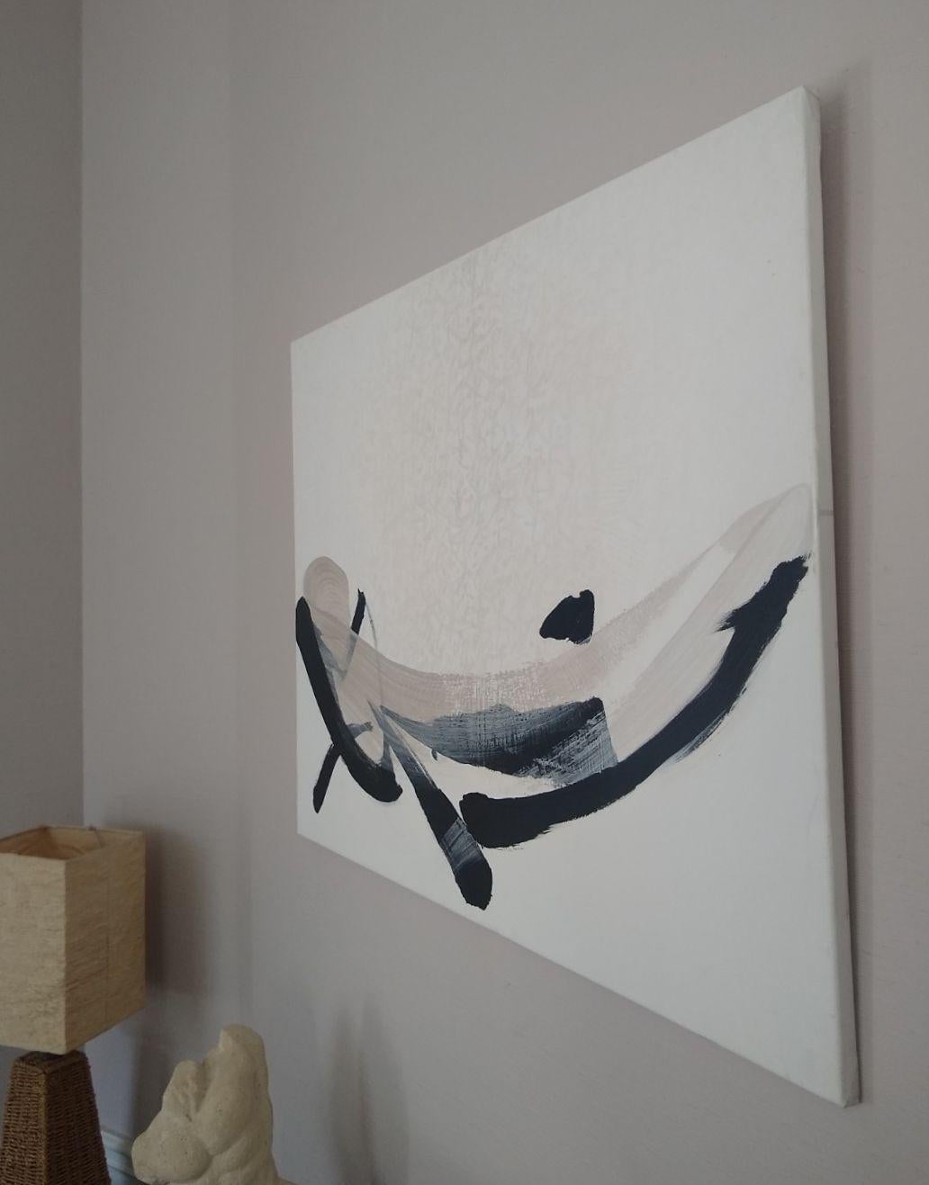 TN 653 by Hachiro Kanno - Calligraphy-based abstract painting, black and white For Sale 2