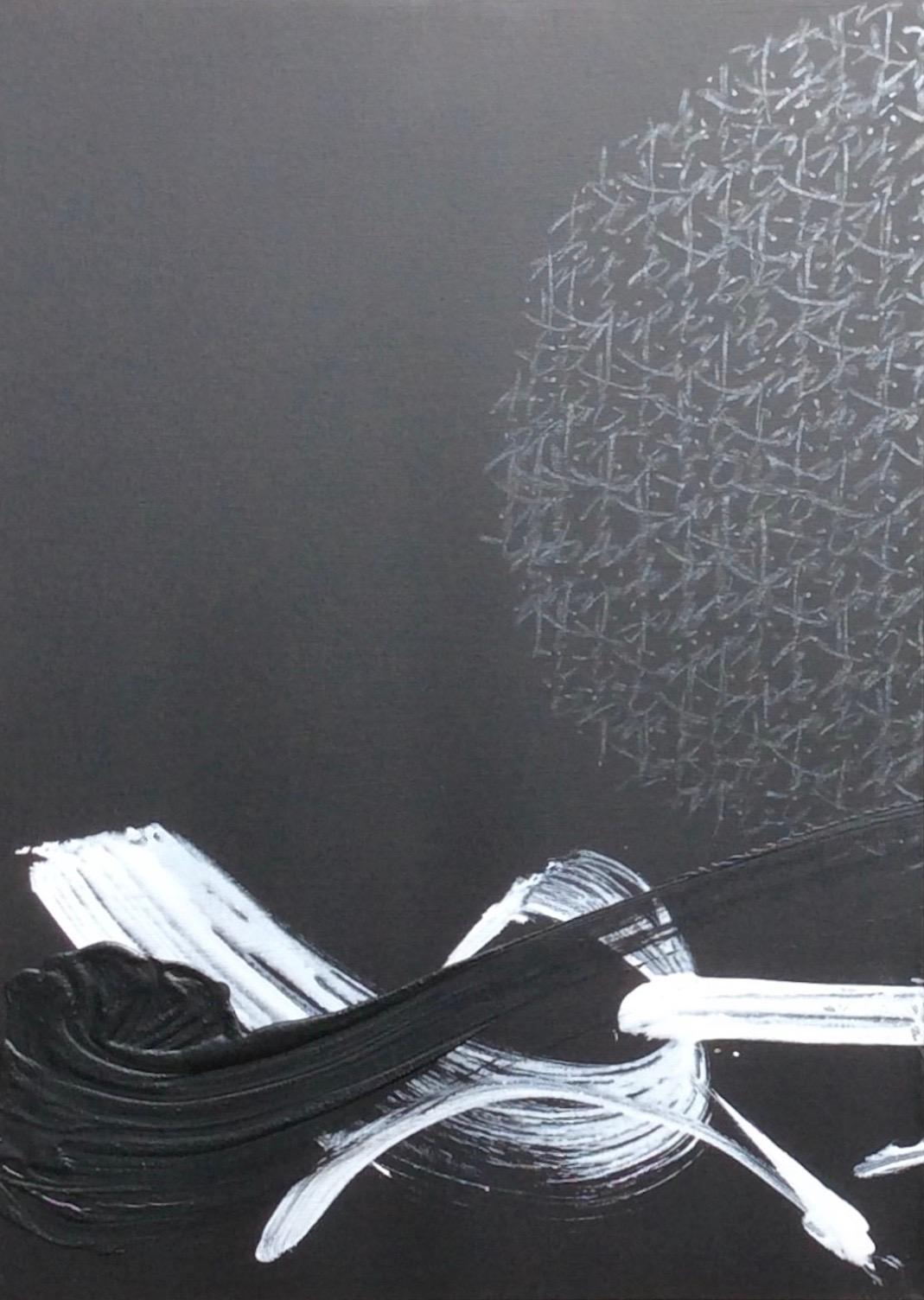 TN 683 D von Hachiro Kanno – Abstraktes Gemälde, von der Kalligrafie inspiriert, schwarz im Angebot 3