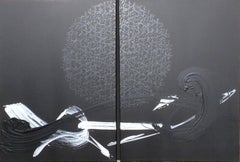 TN 683 D von Hachiro Kanno – Abstraktes Gemälde, von der Kalligrafie inspiriert, schwarz