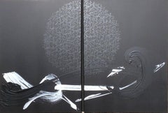 TN 683 D di Hachiro Kanno - Quadro astratto, ispirato alla calligrafia, nero