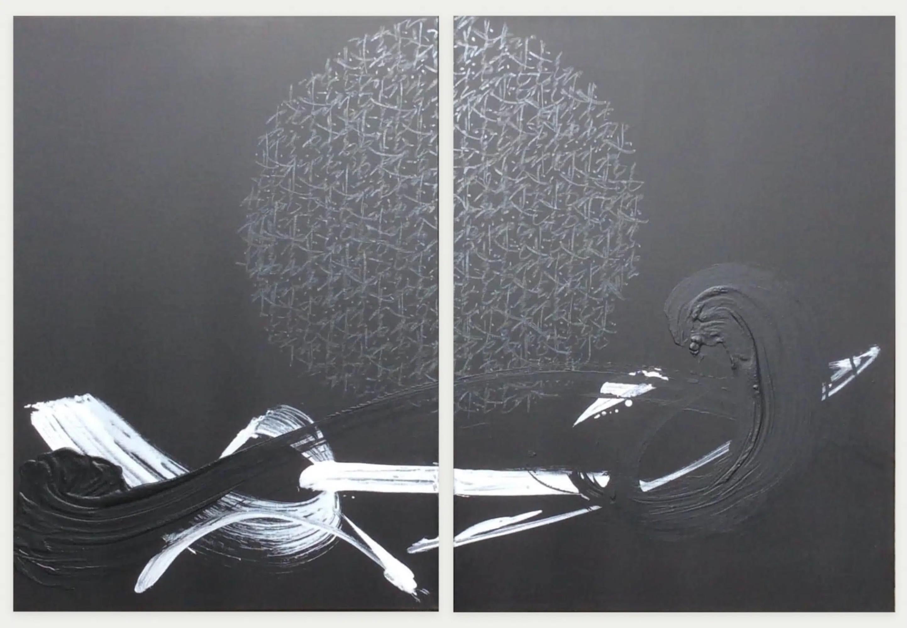 TN 683 D by Hachiro Kanno - Abstract painting, calligraphy-inspired, black