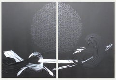 TN 683 D by Hachiro Kanno - Abstract painting, calligraphy-inspired, black
