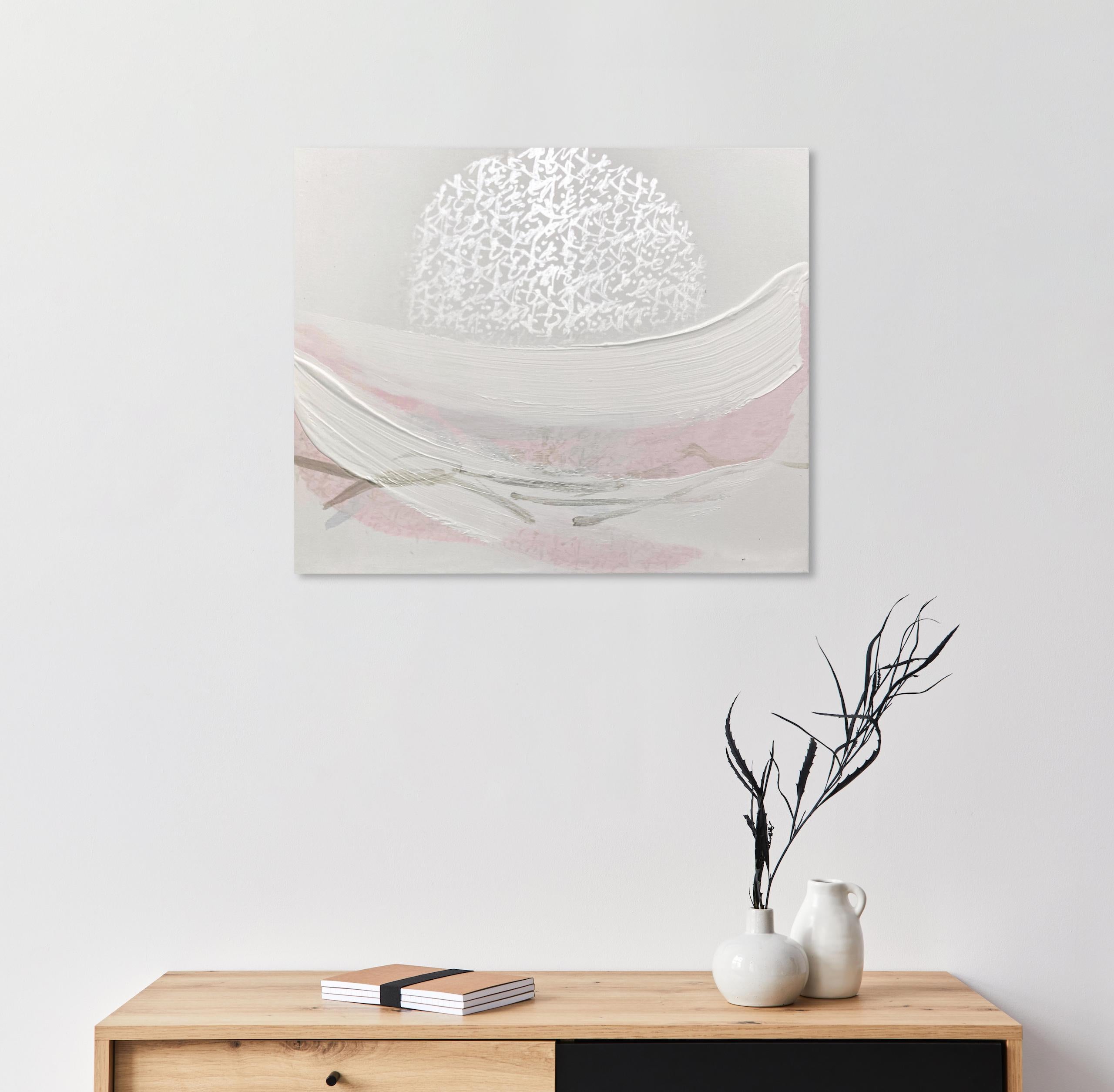 TN 865 di Hachiro Kanno - Pittura astratta basata sulla calligrafia, rosa e bianca 1