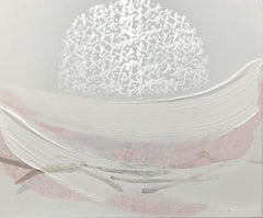 TN 865 von Hachiro Kanno - Abstrakte Malerei in Kalligraphie, Rosa und Weiß