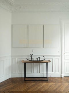 TN509-T de Hachiro Kanno - Pintura abstracta caligráfica, tríptico, blanco