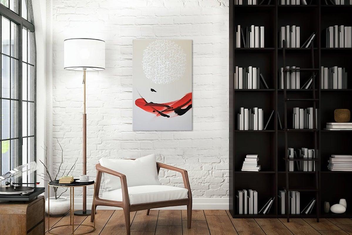 TN664 by Hachiro Kanno - Calligraphy-based abstract painting, vertical, red en venta 1