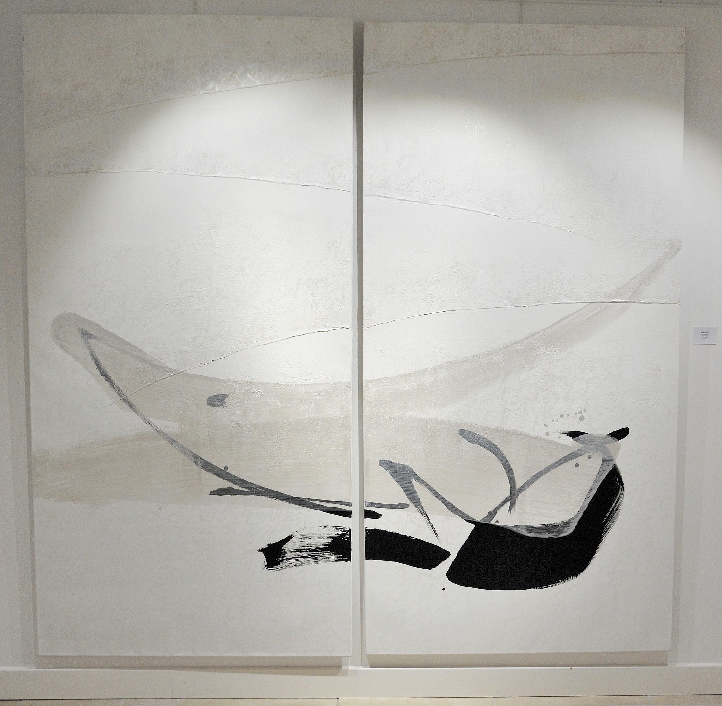 TN680-D von Hachiro Kanno - Großes abstraktes Gemälde auf Kalligrafie, Diptychon im Angebot 1