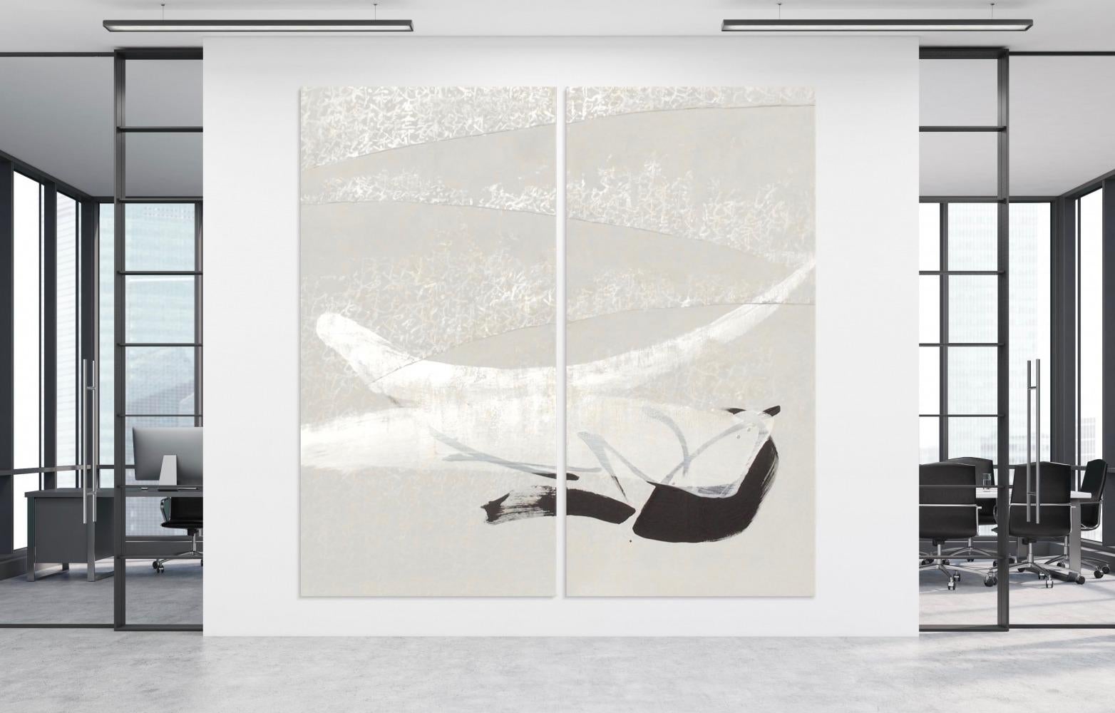 TN680-D von Hachiro Kanno - Großes abstraktes Gemälde auf Kalligrafie, Diptychon im Angebot 2