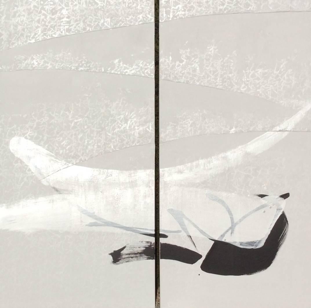 TN680-D ist ein einzigartiges Diptychon-Gemälde des japanischen zeitgenössischen Künstlers Hachiro Kanno. Das Gemälde ist mit Tusche und Acryl auf Leinwand gemalt und hat die Maße 200 × 200 cm (78,7 × 78,7 in). Dieses Diptychon besteht aus zwei