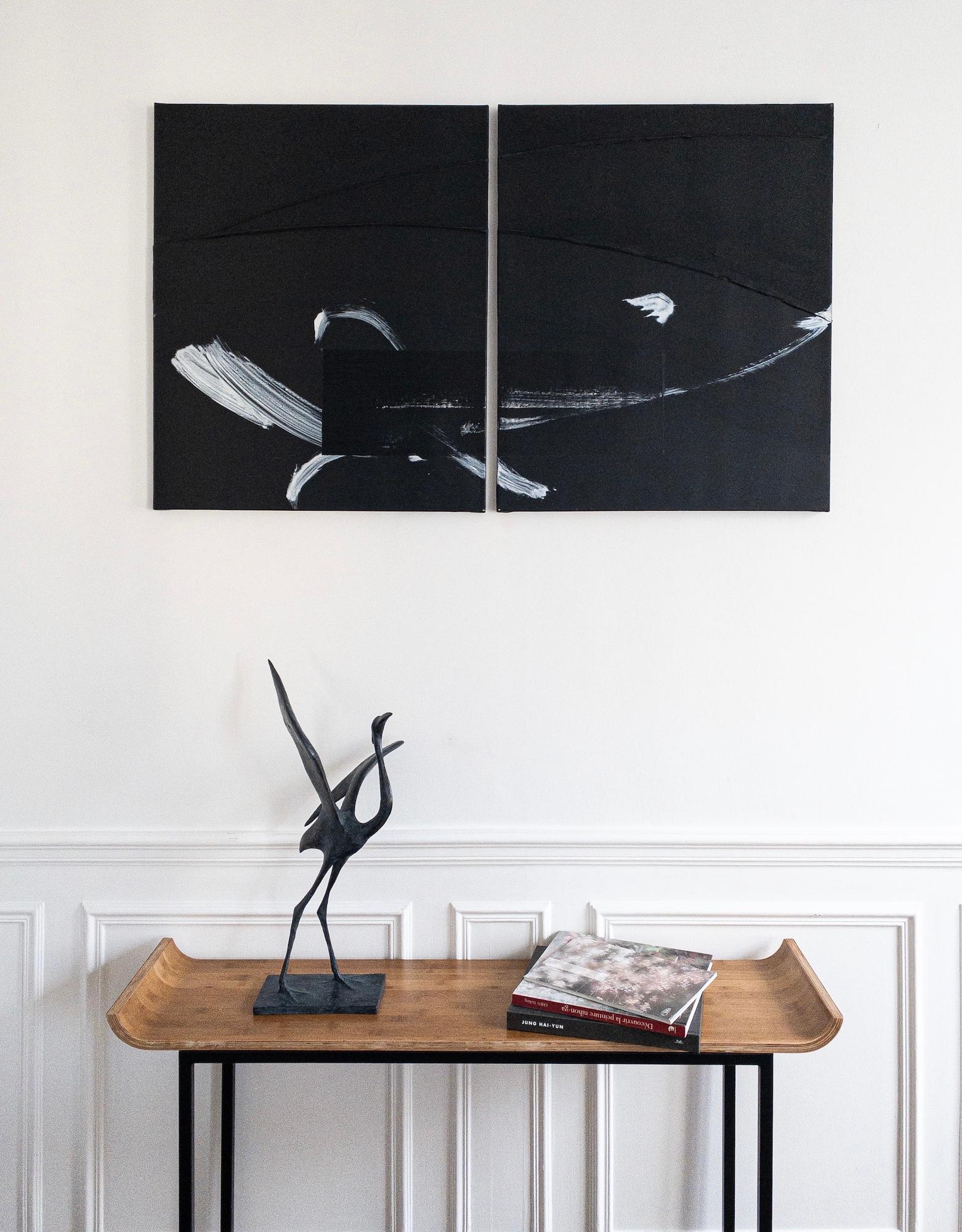 TN686-D de Hachiro Kanno - Abstracción y caligrafía japonesa, pintura díptica en venta 2