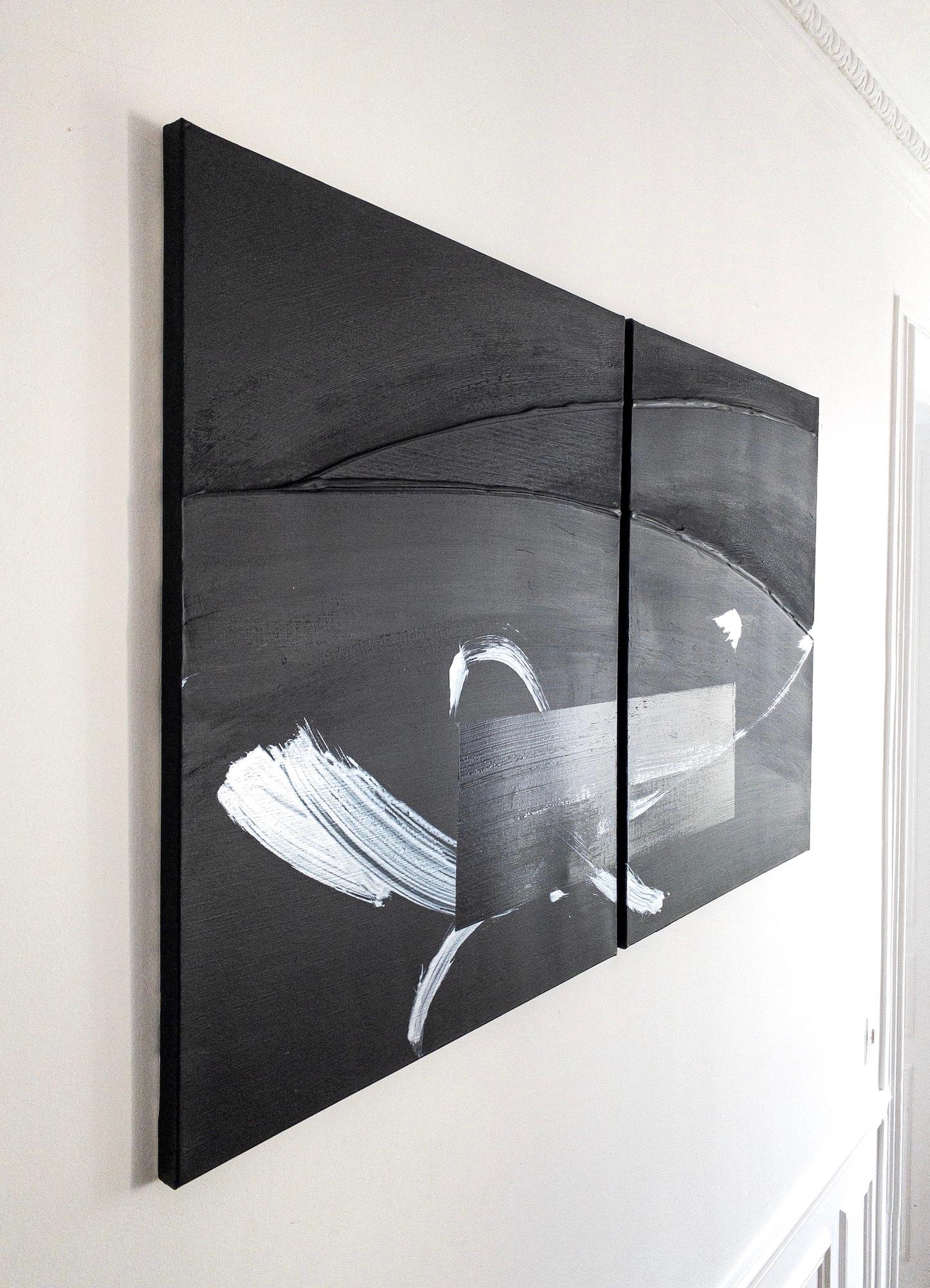 TN686-D de Hachiro Kanno - Abstracción y caligrafía japonesa, pintura díptica en venta 6