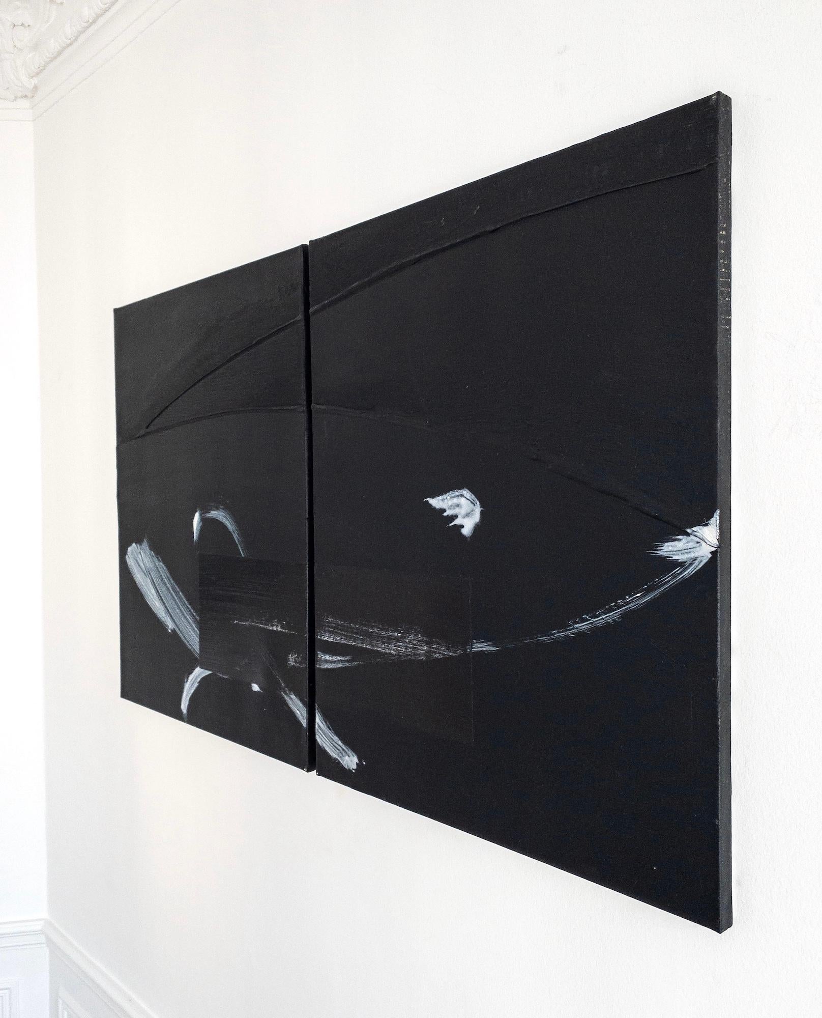 TN686-D de Hachiro Kanno - Abstracción y caligrafía japonesa, pintura díptica en venta 7