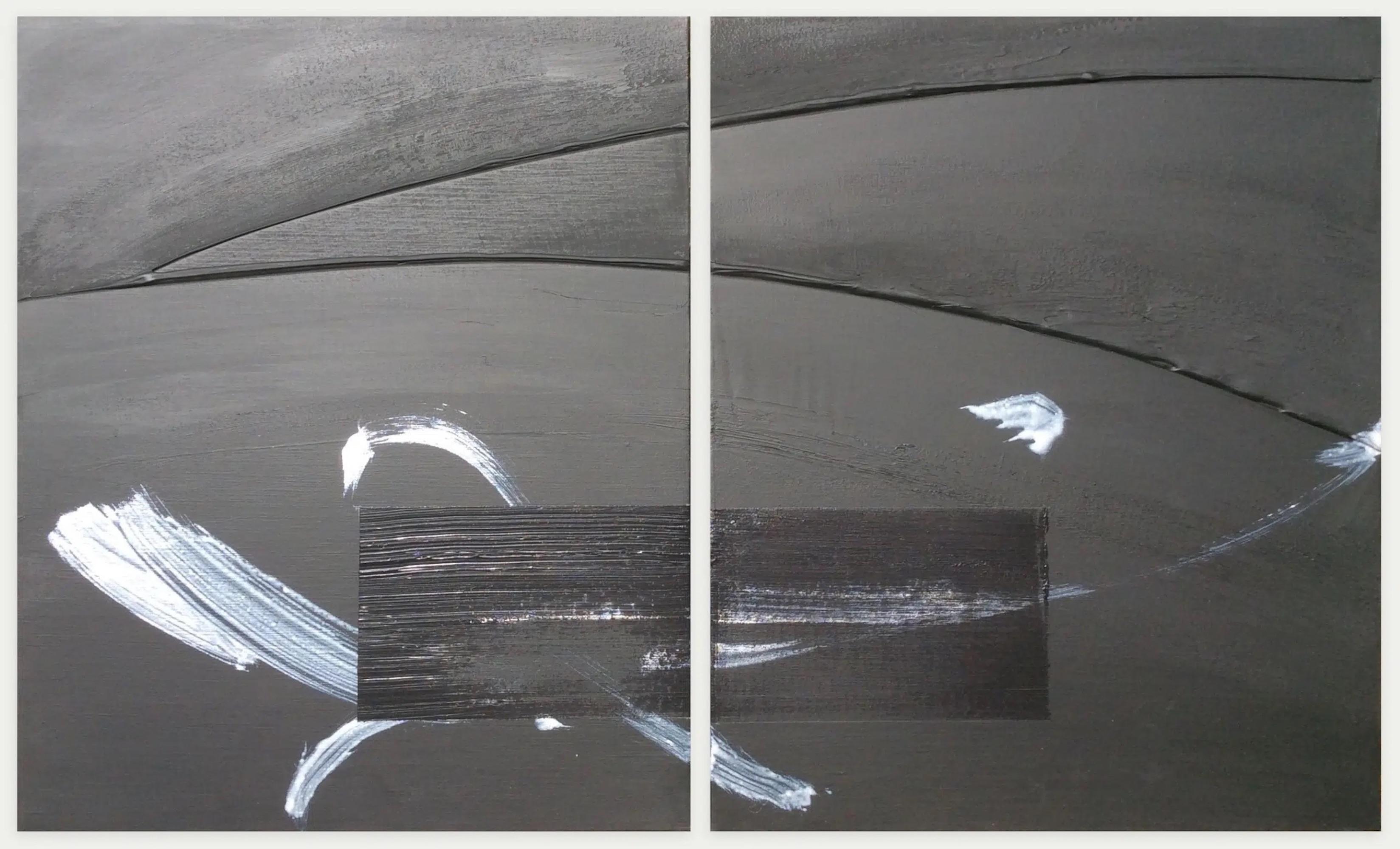 TN686-D von Hachiro Kanno - Abstraktion 
japanische Kalligraphie, Diptychonmalerei