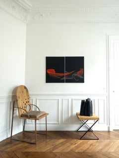 TN696-D di Hachiro Kanno - Dittico astratto basato sulla calligrafia, rosso, inchiostro