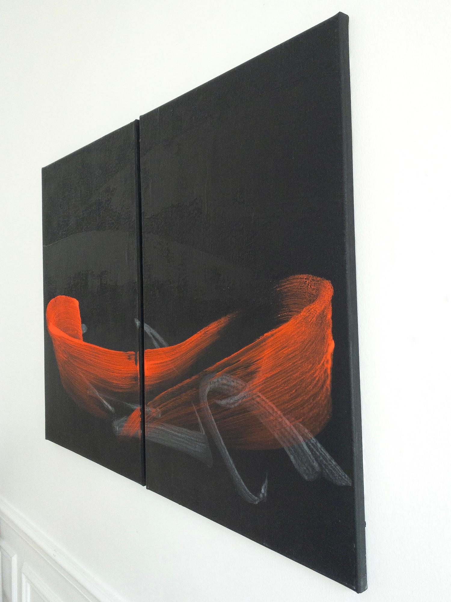 TN696-D by Hachiro Kanno - Calligraphy-based abstract diptych painting, red, ink For Sale 2