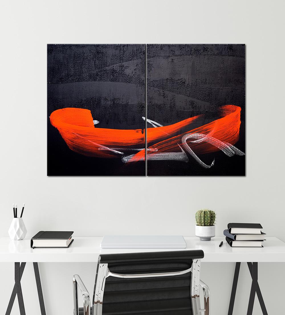 TN696-D by Hachiro Kanno - Calligraphy-based abstract diptych painting, red, ink en venta 3