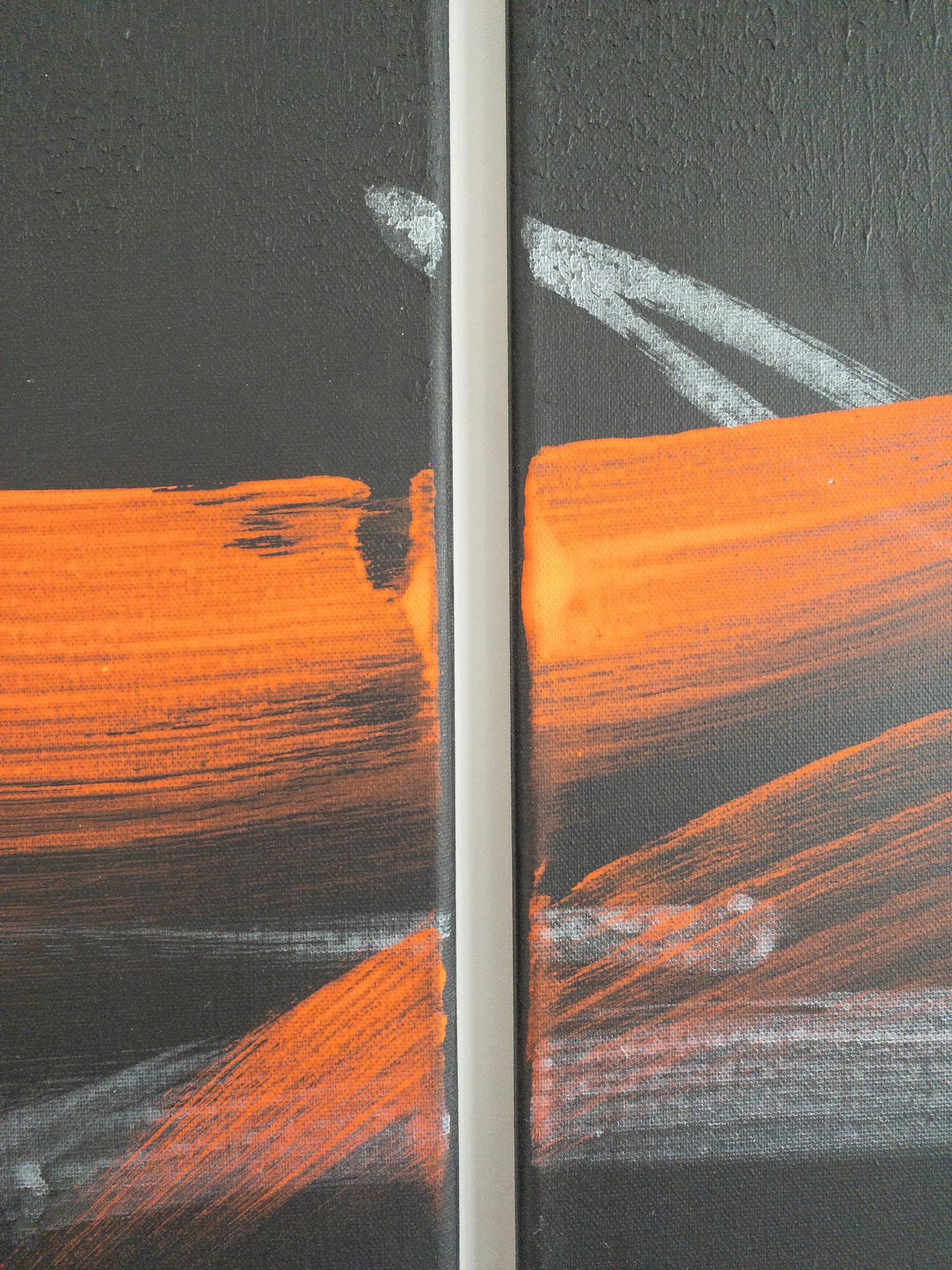 TN696-D by Hachiro Kanno - Calligraphy-based abstract diptych painting, red, ink For Sale 5