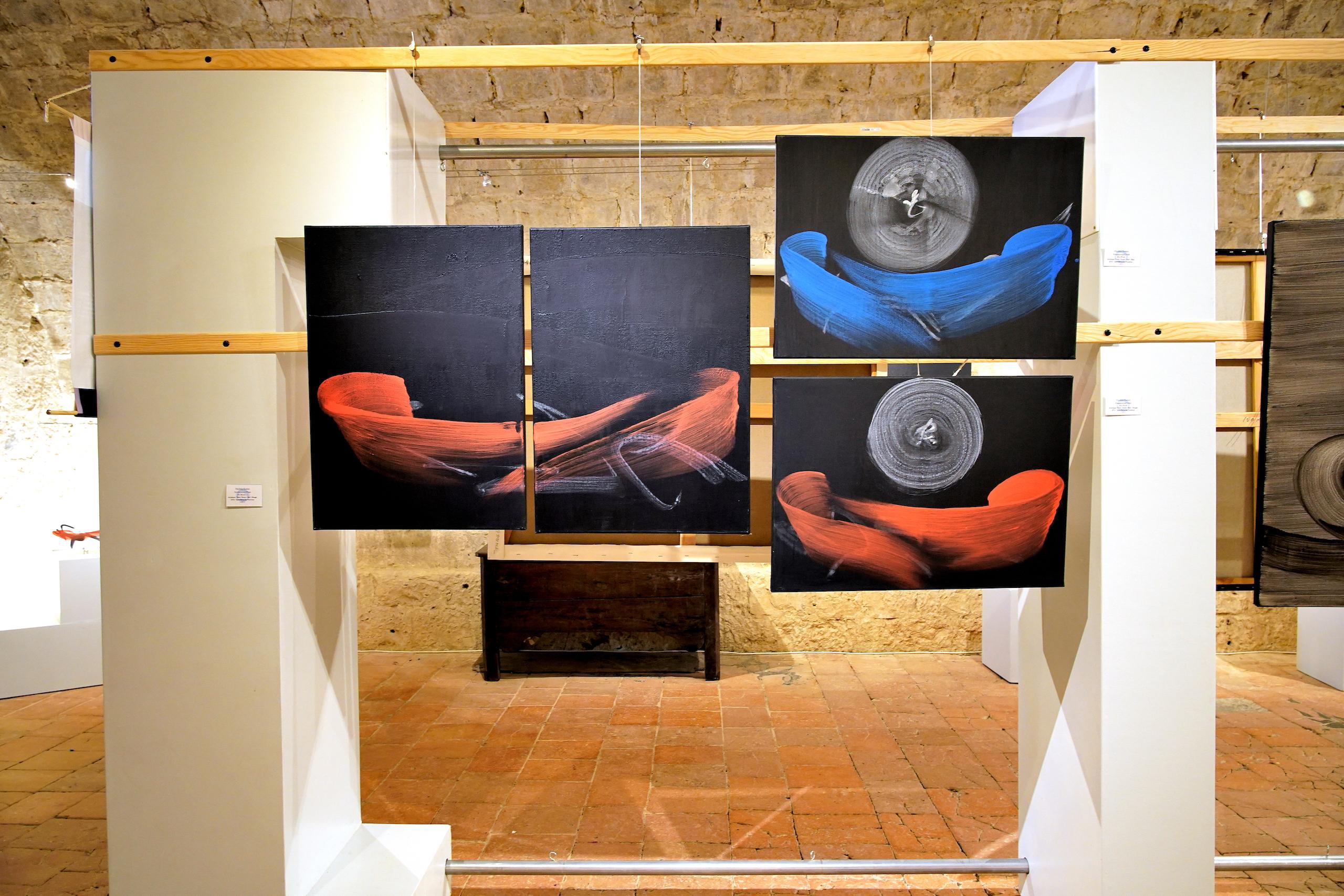 TN696-D by Hachiro Kanno - Calligraphy-based abstract diptych painting, red, ink en venta 8