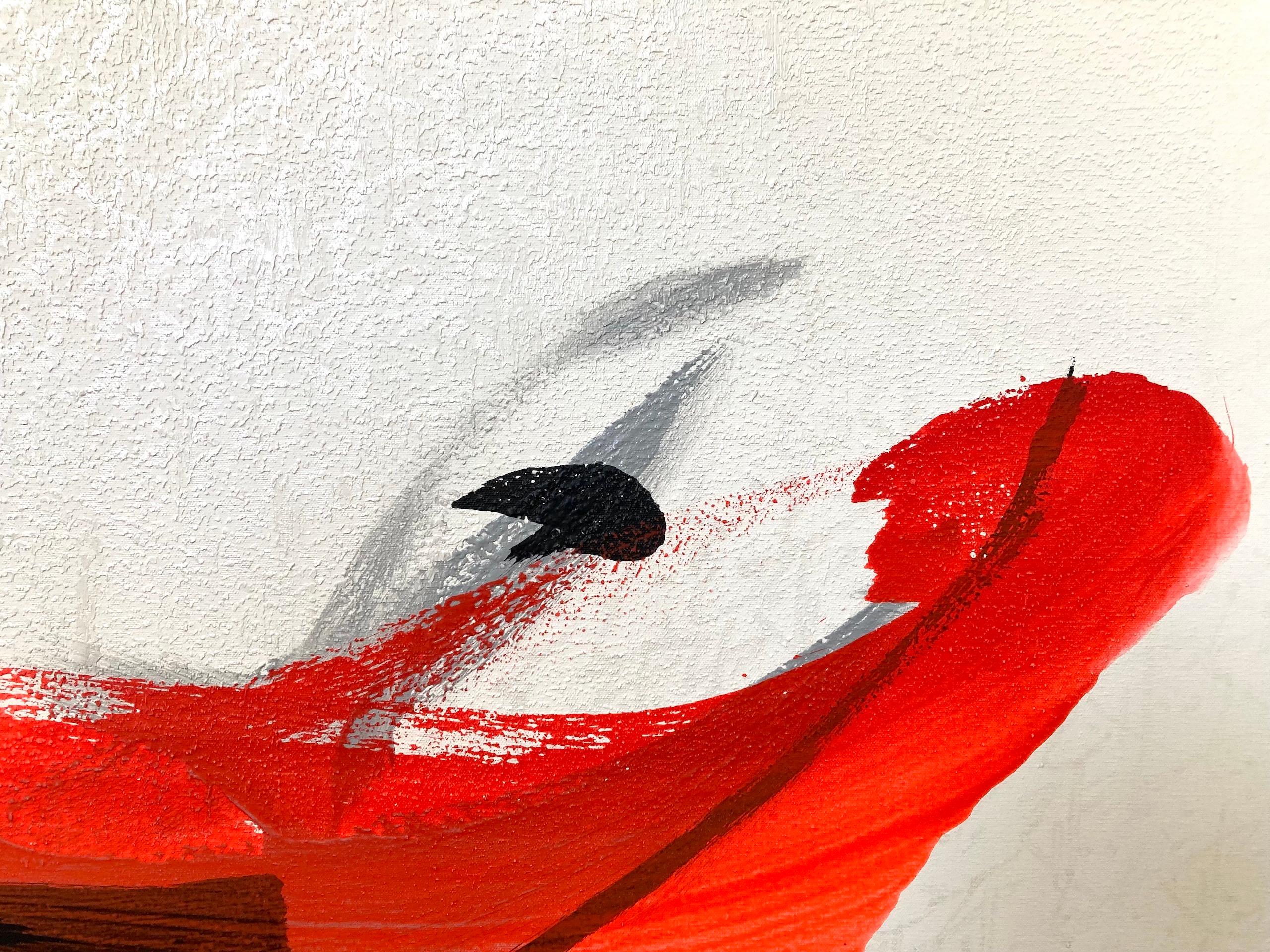 TN719-D von Hachiro Kanno – abstraktes Gemälde auf Kalligraphie basiert, rot und weiß im Angebot 10