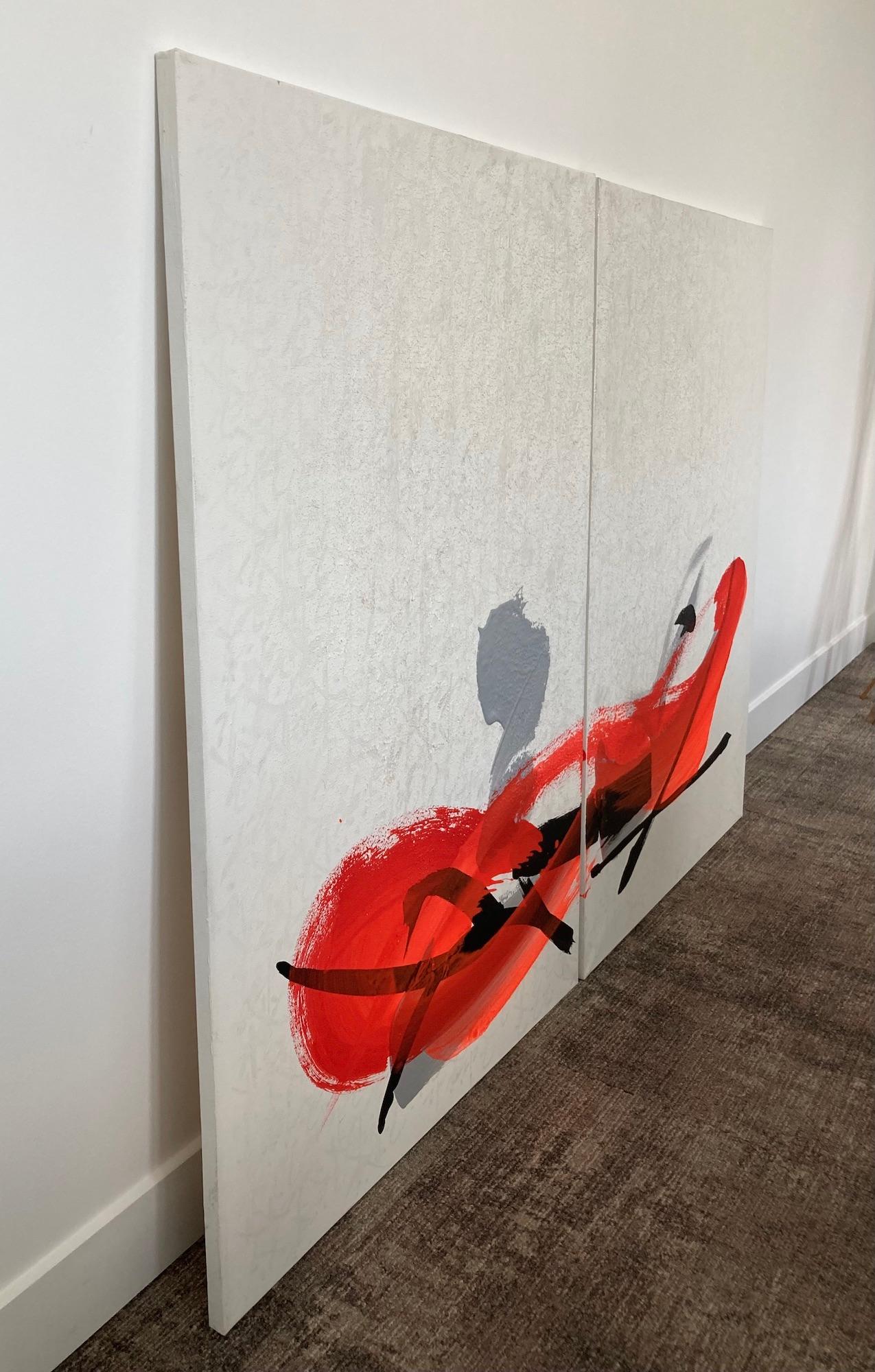 TN719-D von Hachiro Kanno – abstraktes Gemälde auf Kalligraphie basiert, rot und weiß im Angebot 3