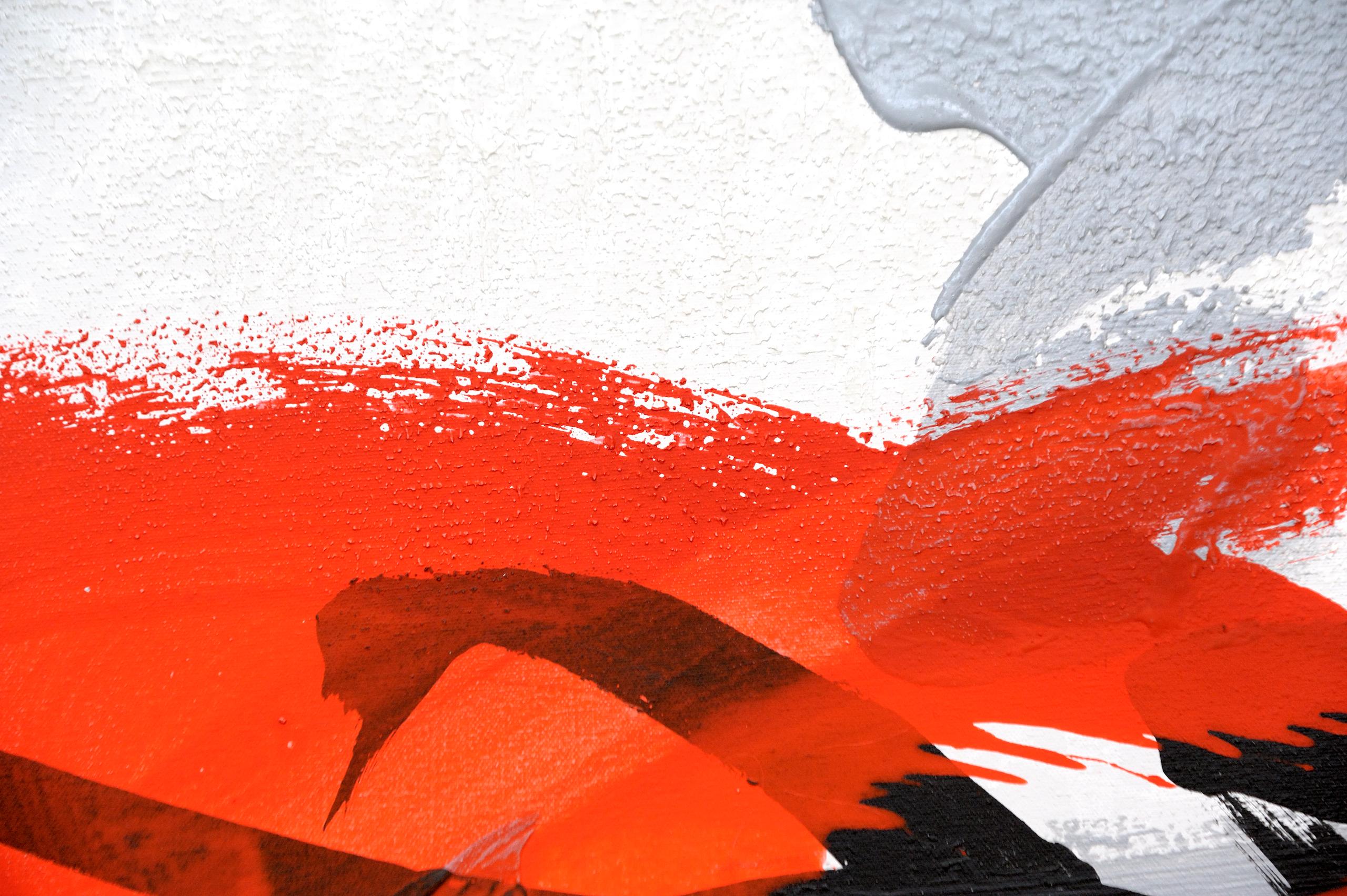 TN719-D von Hachiro Kanno – abstraktes Gemälde auf Kalligraphie basiert, rot und weiß im Angebot 4