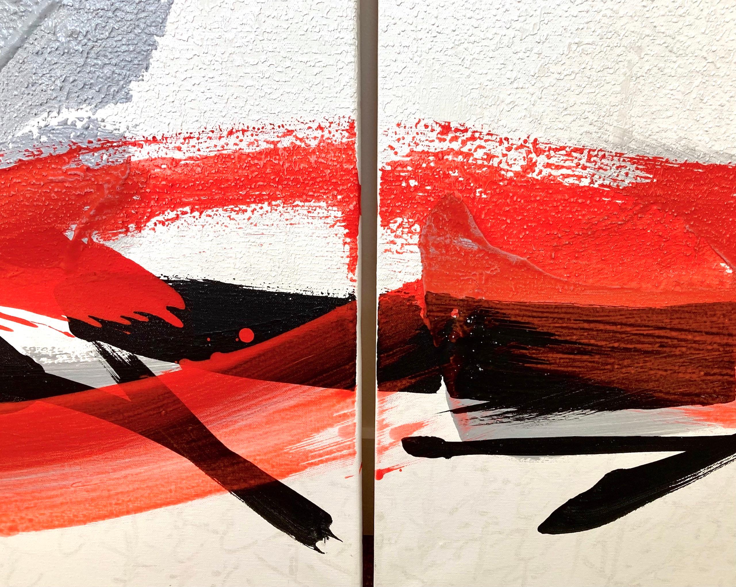 TN719-D von Hachiro Kanno – abstraktes Gemälde auf Kalligraphie basiert, rot und weiß im Angebot 5