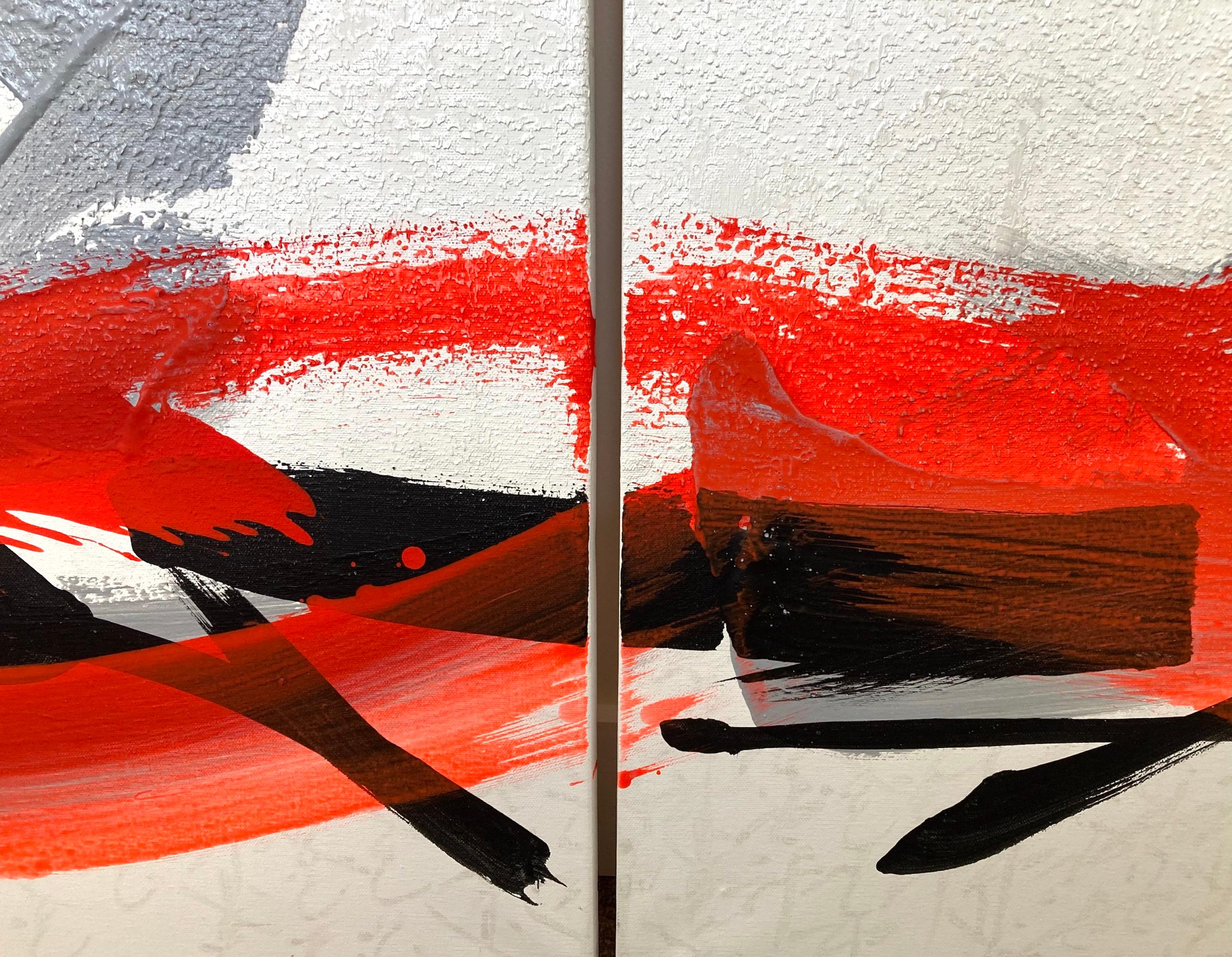 TN719-D von Hachiro Kanno – abstraktes Gemälde auf Kalligraphie basiert, rot und weiß im Angebot 7