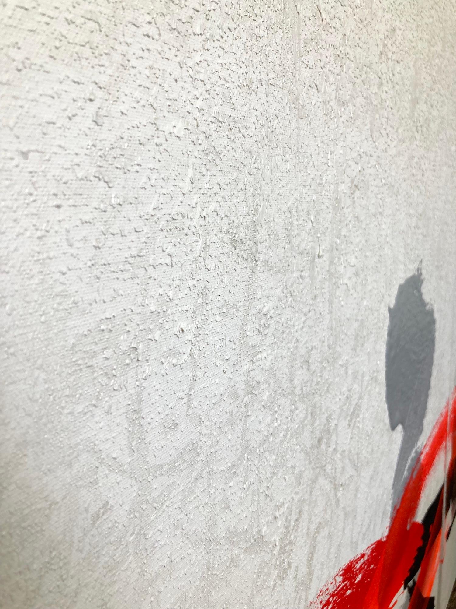 TN719-D von Hachiro Kanno – abstraktes Gemälde auf Kalligraphie basiert, rot und weiß im Angebot 8