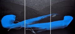 TN812-T by Hachiro Kanno - Calligraphy-based abstract painting, triptych, blue
